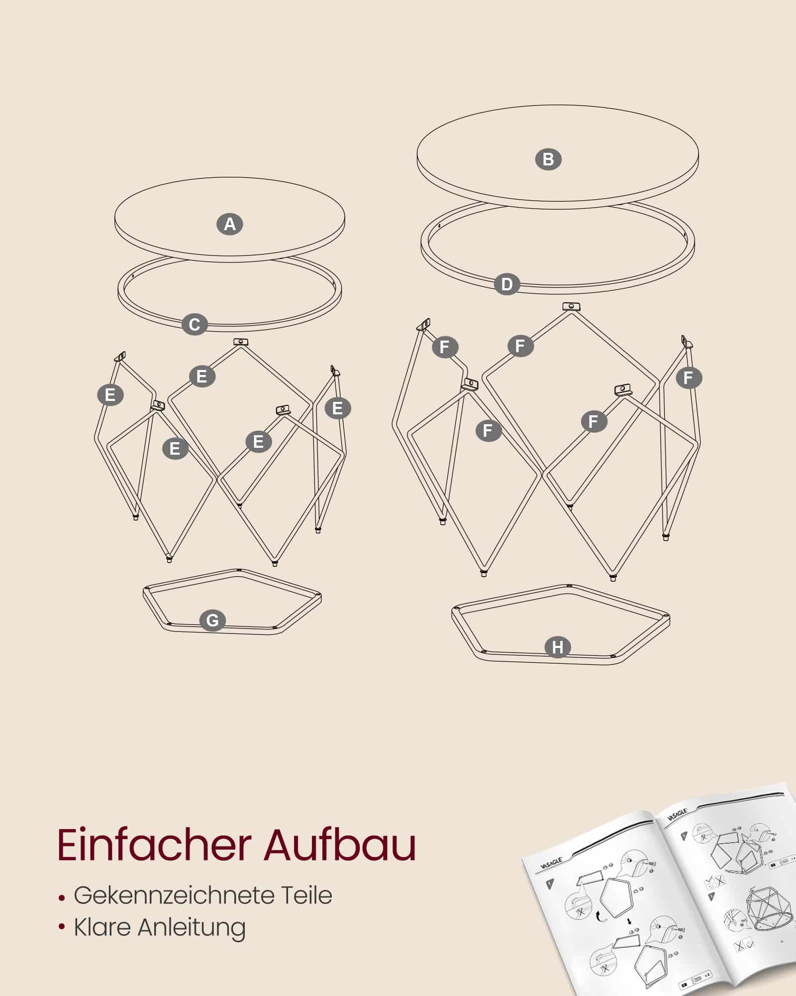 Couchtisch 2er Set mit abnehmbarer Tischplatte honigbraun-wolkenweiß
