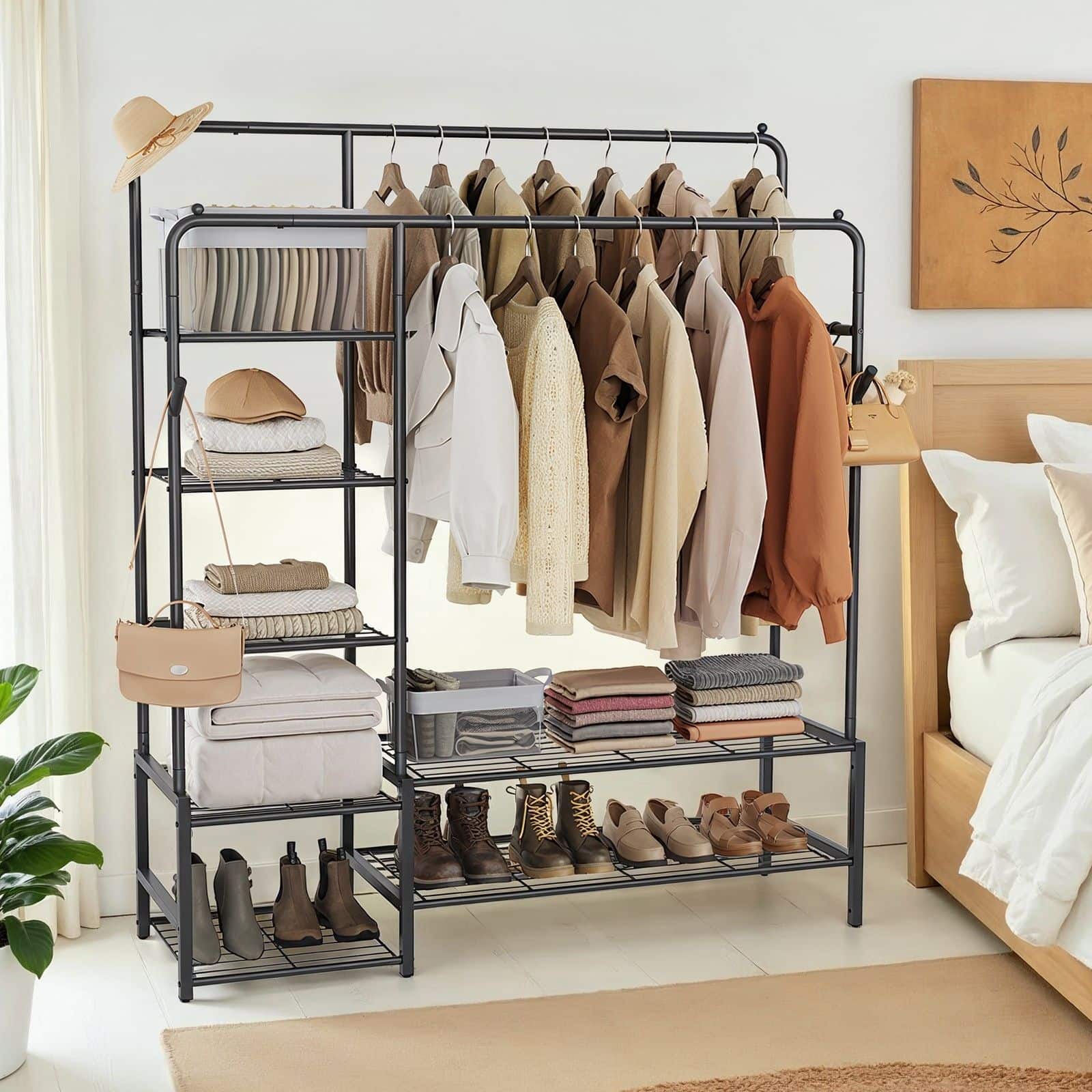 Kleiderständer, offener Kleiderschrank, Garderobenständer mit 7 Ablagen Kleiderständer, offener Kleiderschrank, Garderobenständer mit 7 Ablagen