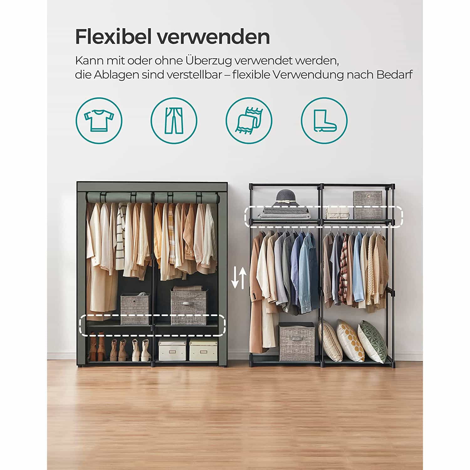Stoffschrank mit 2 Kleiderstangen salbeigrün Stoffschrank mit 2 Kleiderstangen salbeigrün