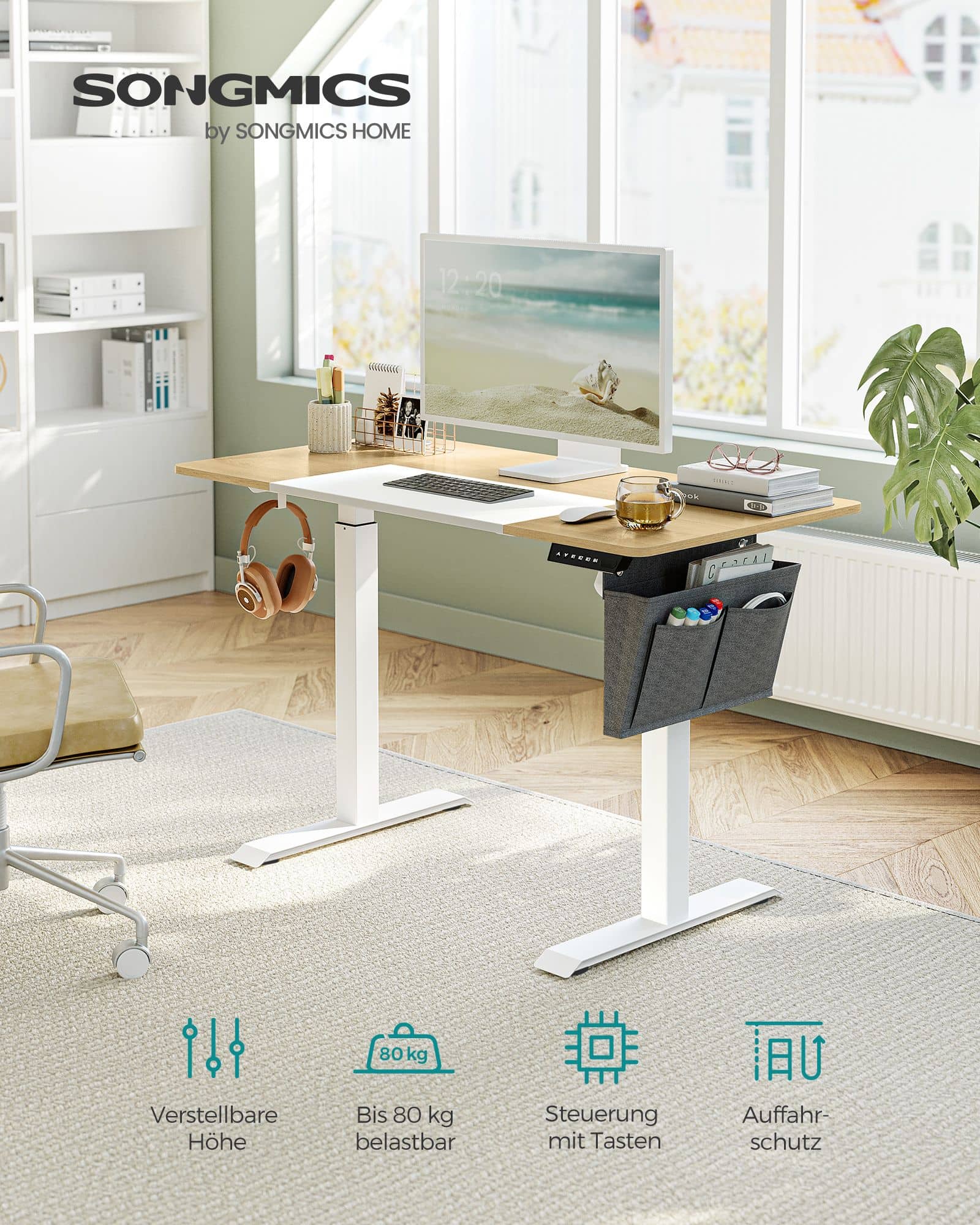 Höhenverstellbarer Schreibtisch elektrisch pastellgelb-basisweiß