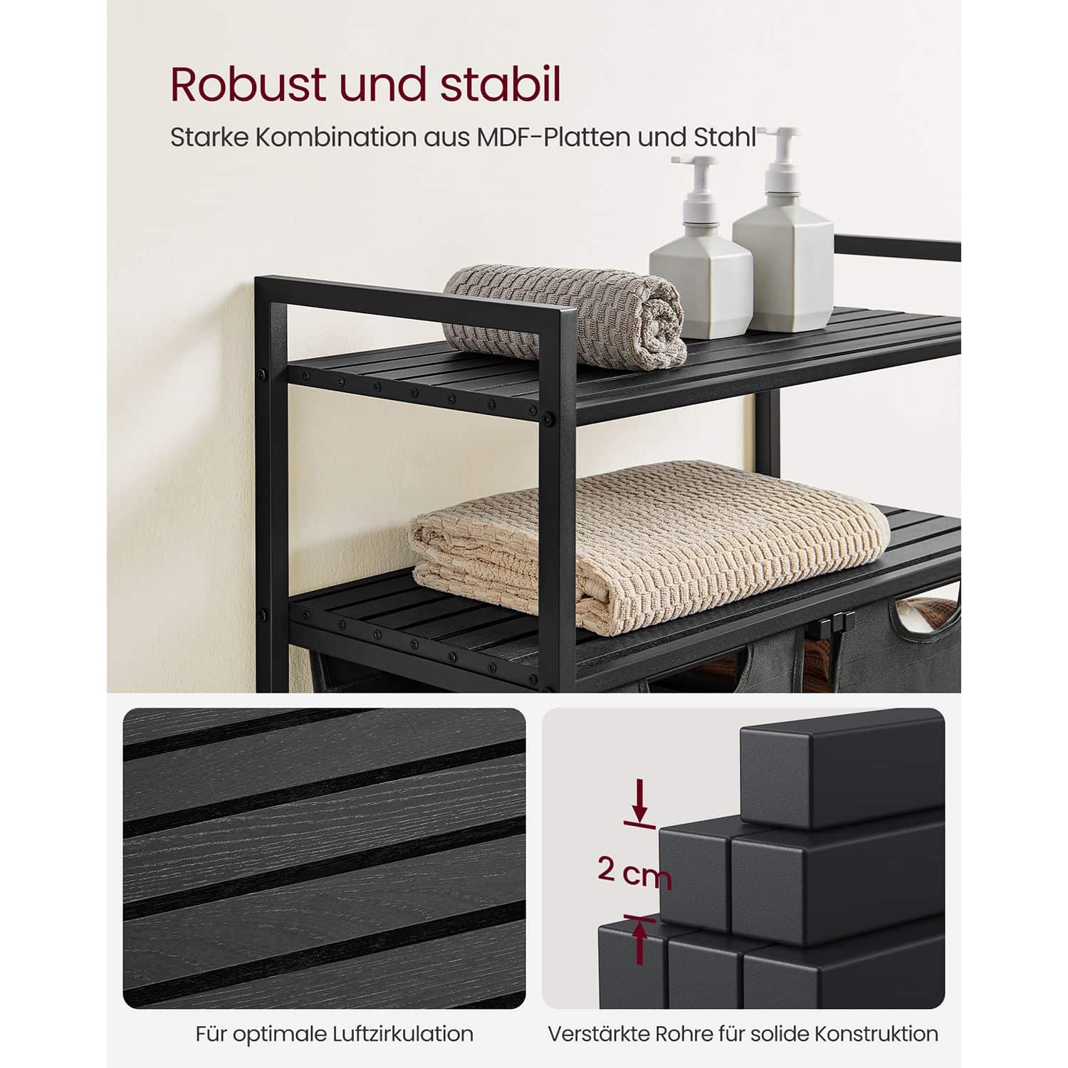 Wäschekorb 2 x 46 L mit 2 Ablagen schwarz-grau-B34BLH211G01