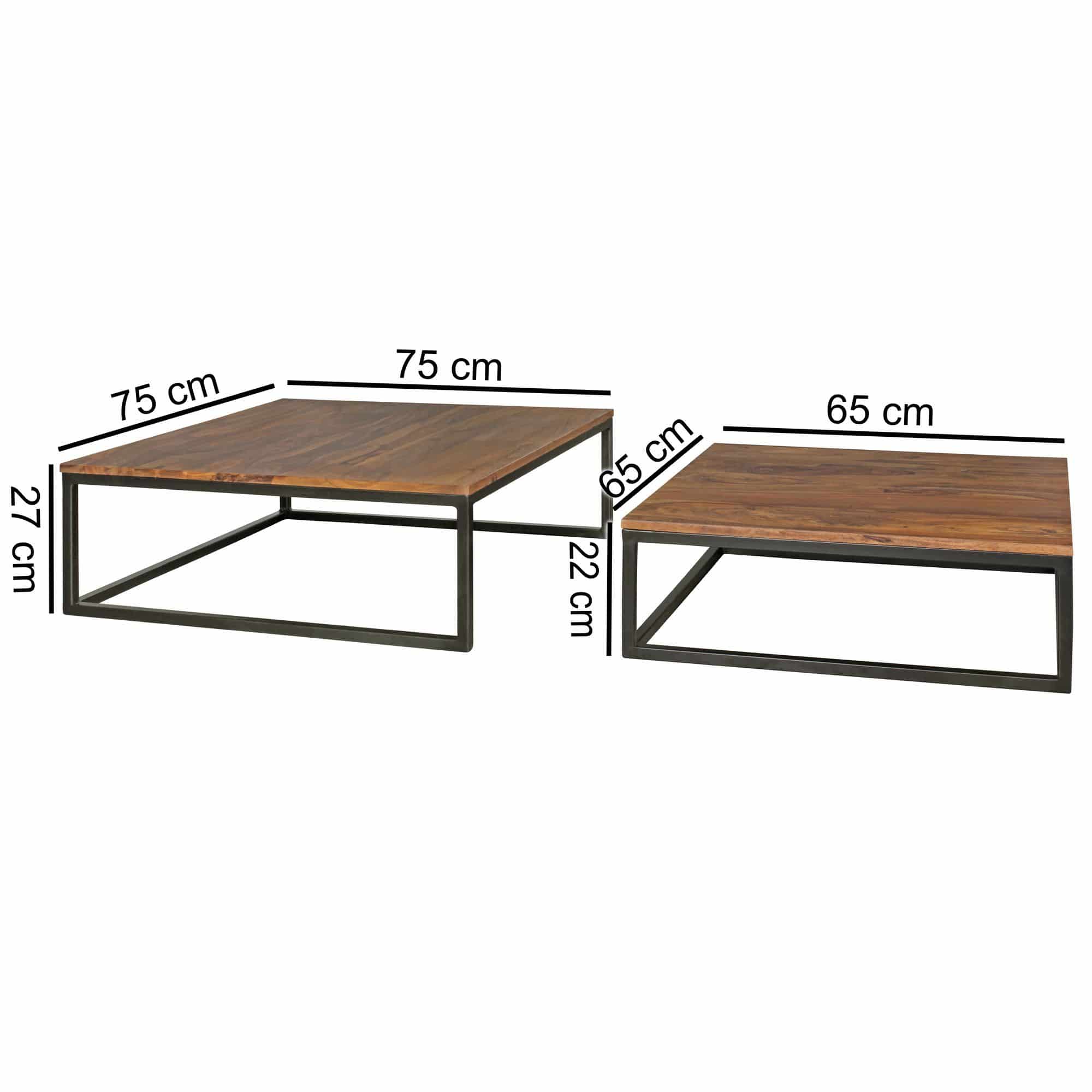 Couchtisch AKOLA 2-teilig Massivholz 75 x 75 x 27 cm