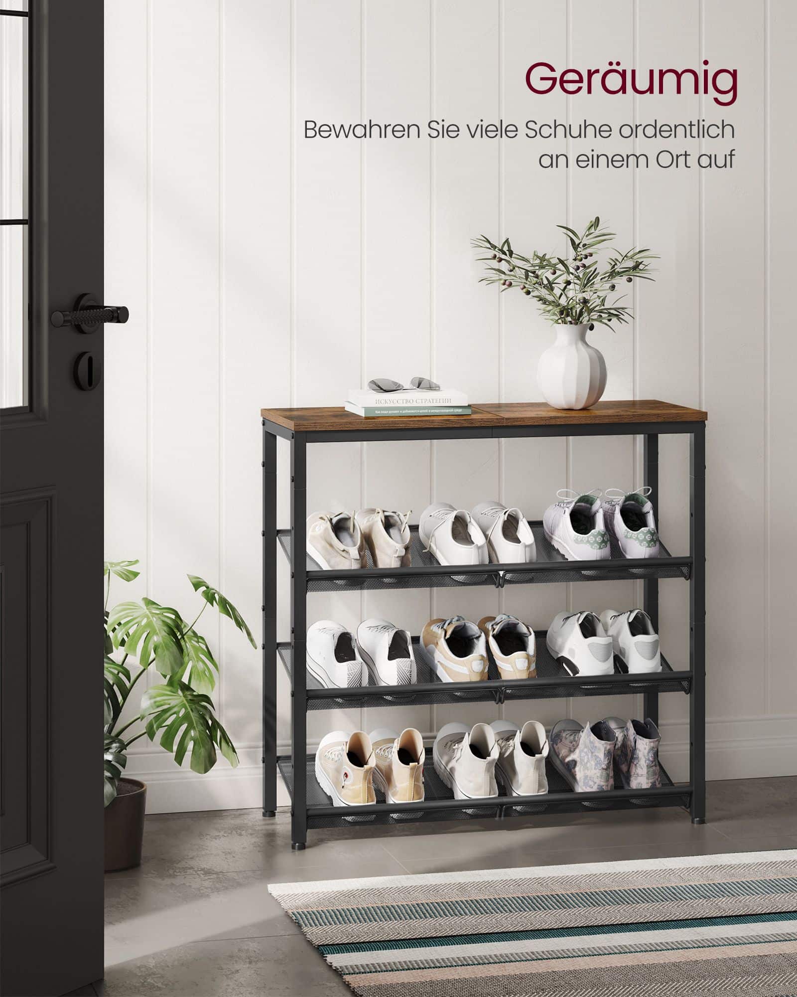 Schuhablage 4 Ebenen mit verstellbaren Gitterablagen-LBS040B01 Schuhablage 4 Ebenen mit verstellbaren Gitterablagen-LBS040B01