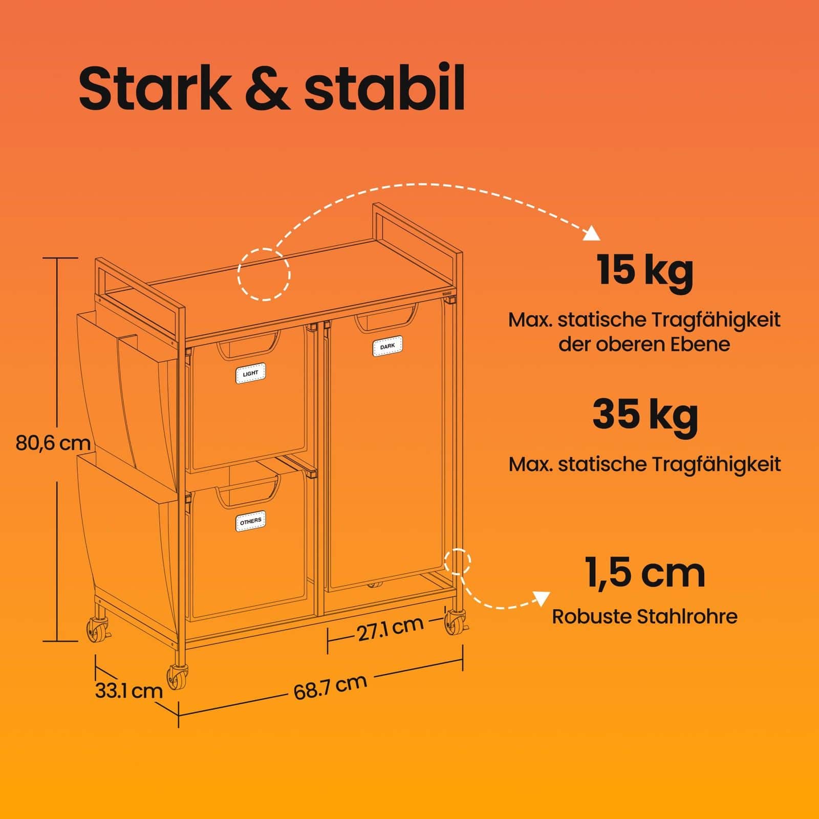 Wäschekorb 3 Fächer kastanienbraun-tintenschwarz-taubengrau Wäschekorb 3 Fächer kastanienbraun-tintenschwarz-taubengrau