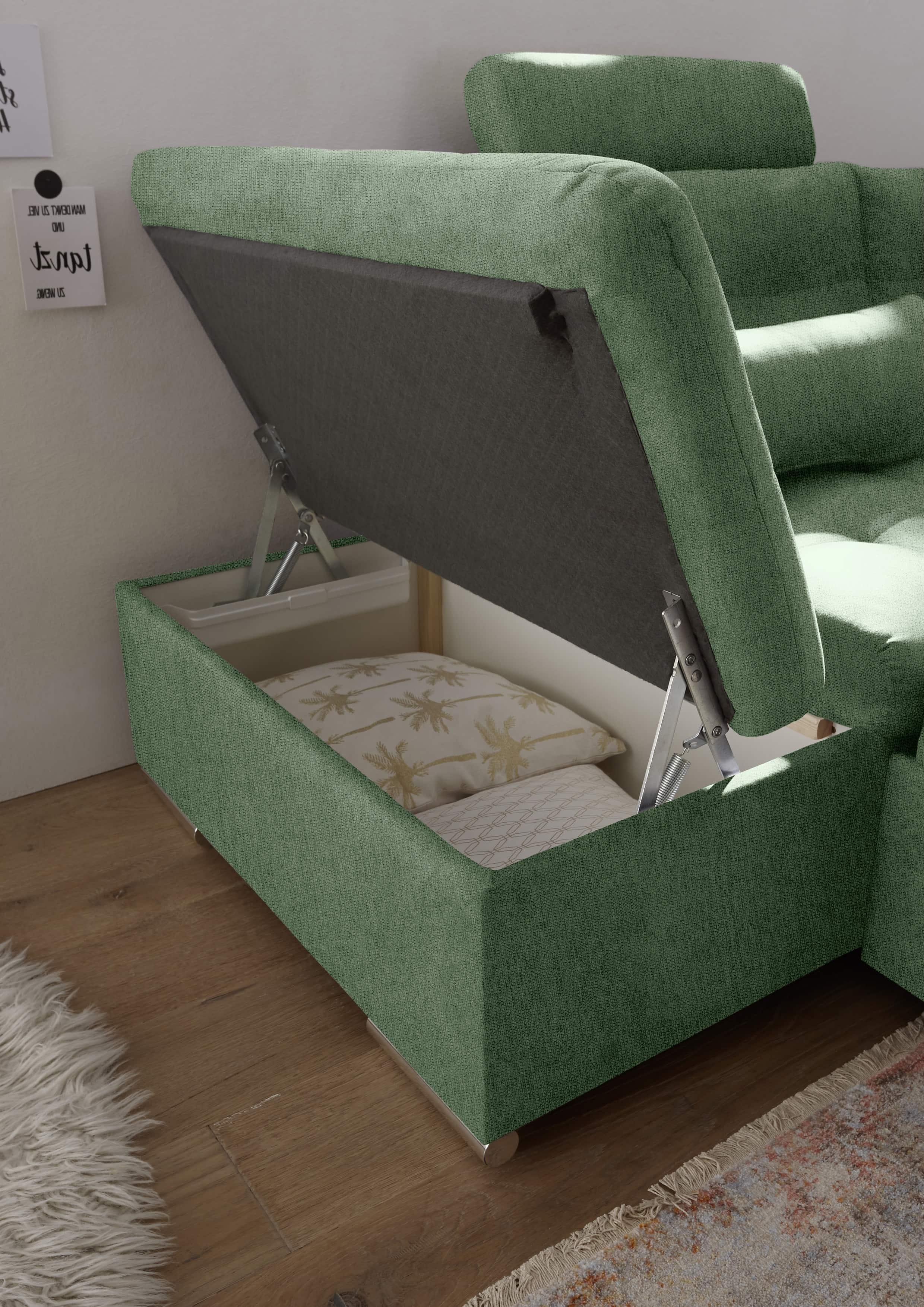 Sofa Grün mit Schlaffunktion und Bettkasten - Medan XXL Sofa Grün mit Schlaffunktion und Bettkasten - Medan XXL