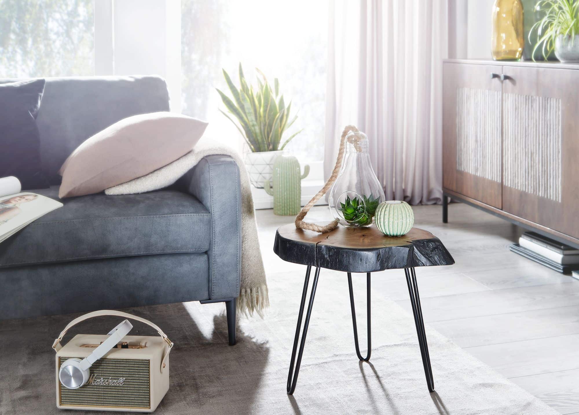 Beistelltisch Akazie Massivholz / Metall Industrial 40x40x32cm Baumkante Beistelltisch Akazie Massivholz / Metall Industrial 40x40x32cm Baumkante