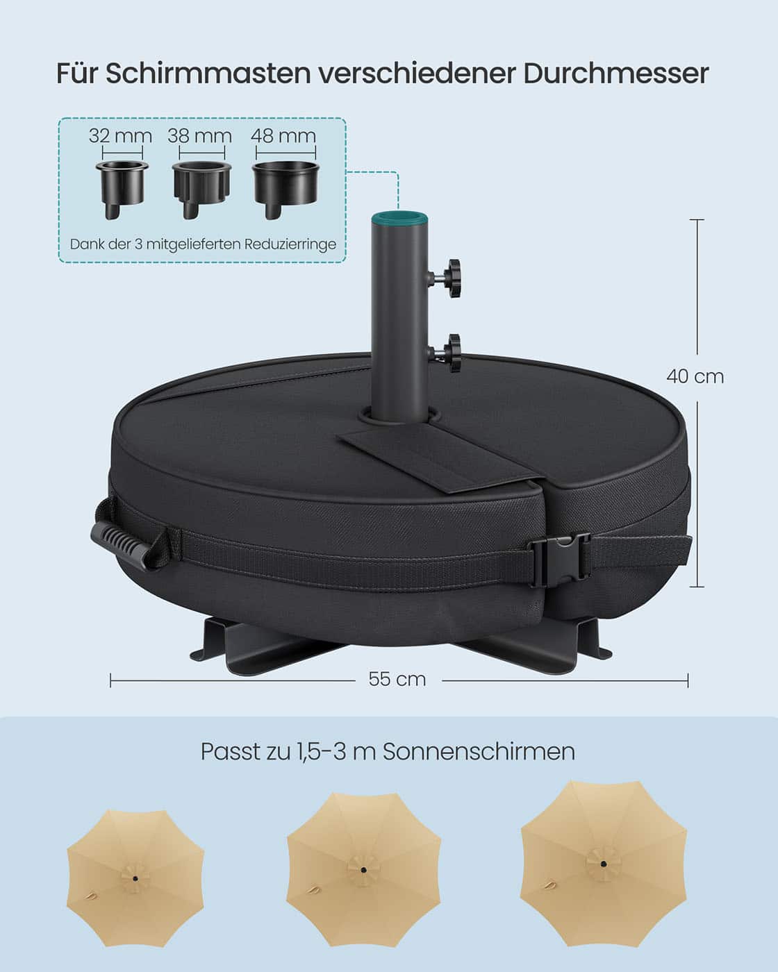 Sonnenschirmständer rund für 1,5-3 m Sonnenschirm schwarz Sonnenschirmständer rund für 1,5-3 m Sonnenschirm schwarz