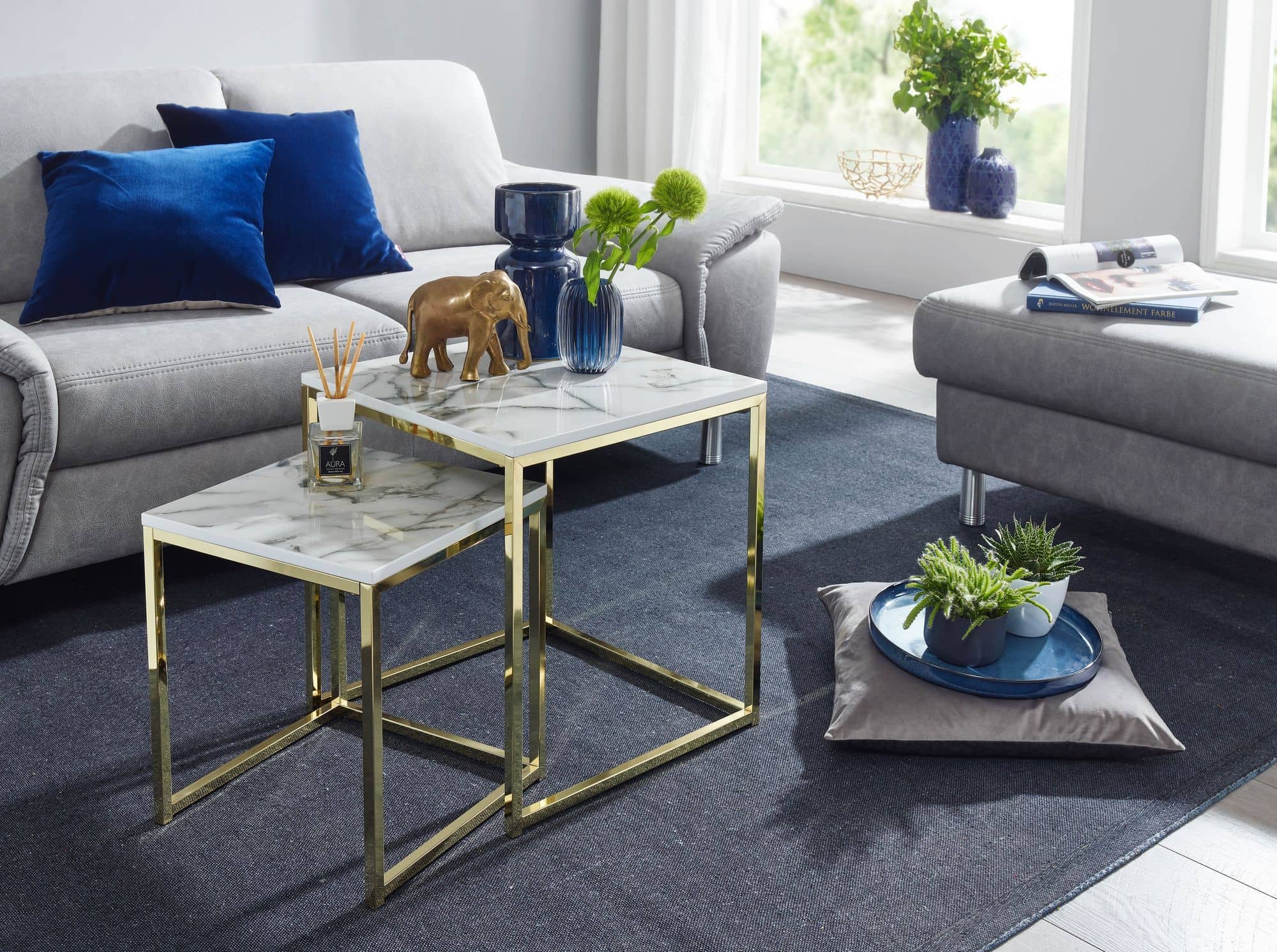 Design Beistelltisch 2er Set Weiß Marmor Optik Eckig