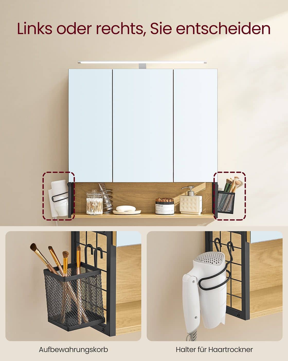 Badezimmerschrank mit LED-Beleuchtung 14,5 x 70 x 70 cm natureichenfarben Badezimmerschrank mit LED-Beleuchtung 14,5 x 70 x 70 cm natureichenfarben