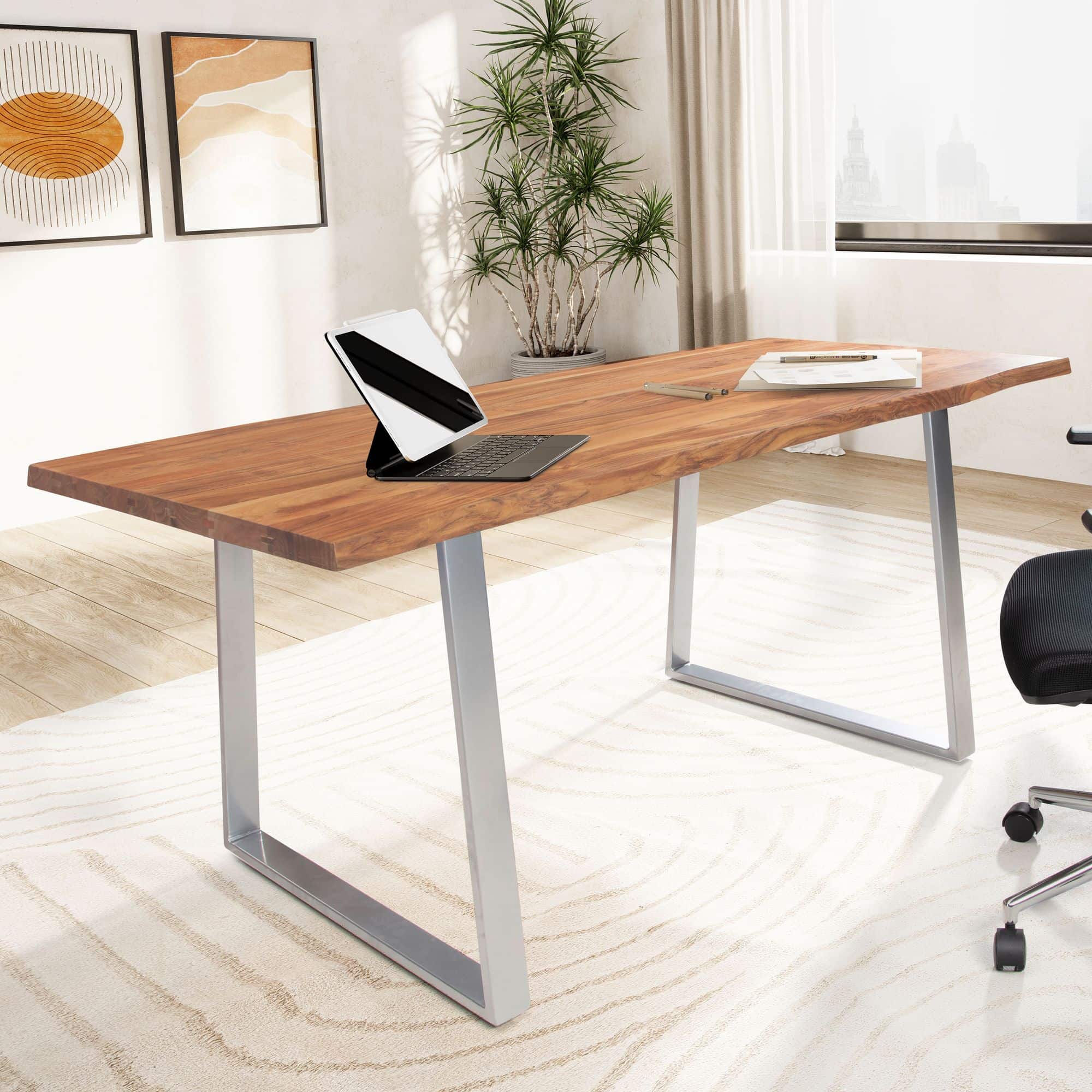Schreibtisch 180x90x76 cm Akazie Massivholz / Metall Computertisch Baumkante Schreibtisch 180x90x76 cm Akazie Massivholz / Metall Computertisch Baumkante