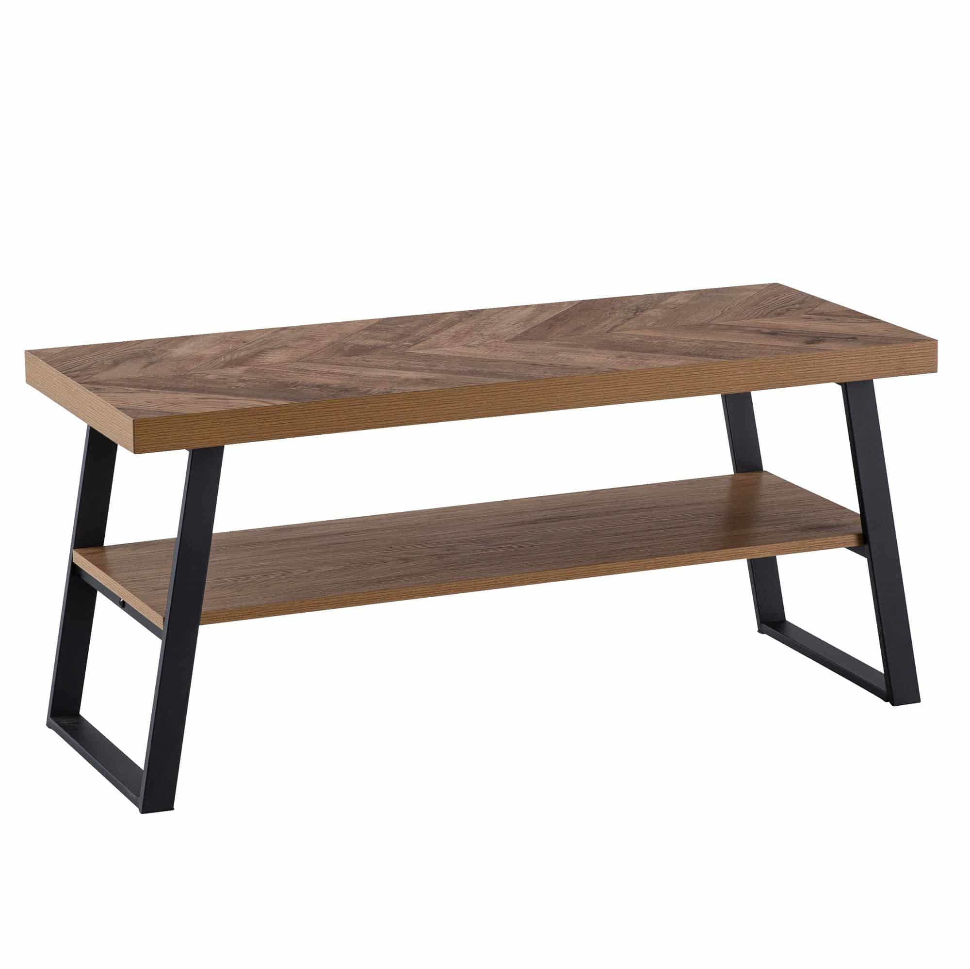 Couchtisch 100x40x41 cm Sofatisch Braun mit Fischgrät-Muster Couchtisch 100x40x41 cm Sofatisch Braun mit Fischgrät-Muster