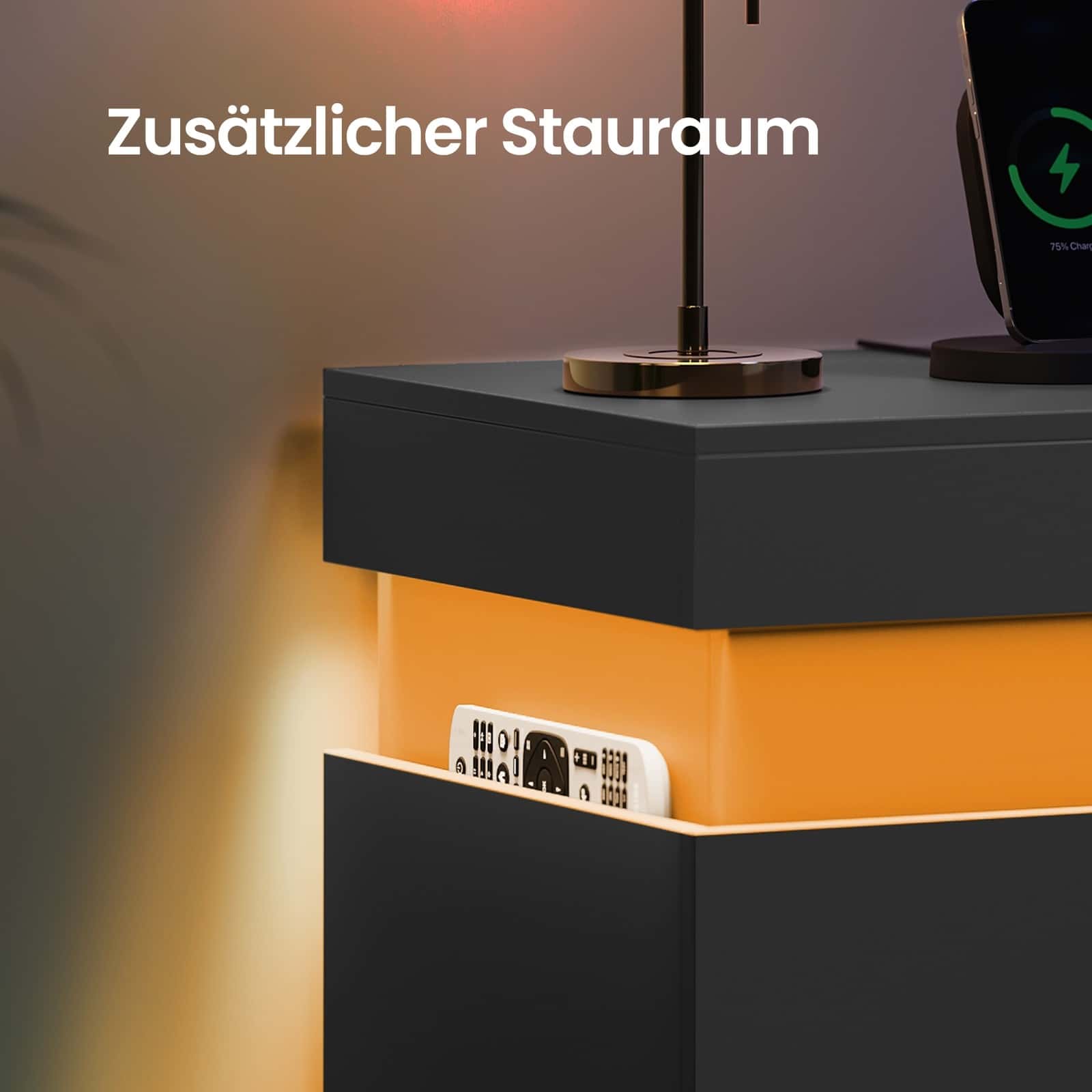 Beistelltisch mit Ladestation, 2er Set, Nachttisch mit Beleuchtung Beistelltisch mit Ladestation, 2er Set, Nachttisch mit Beleuchtung