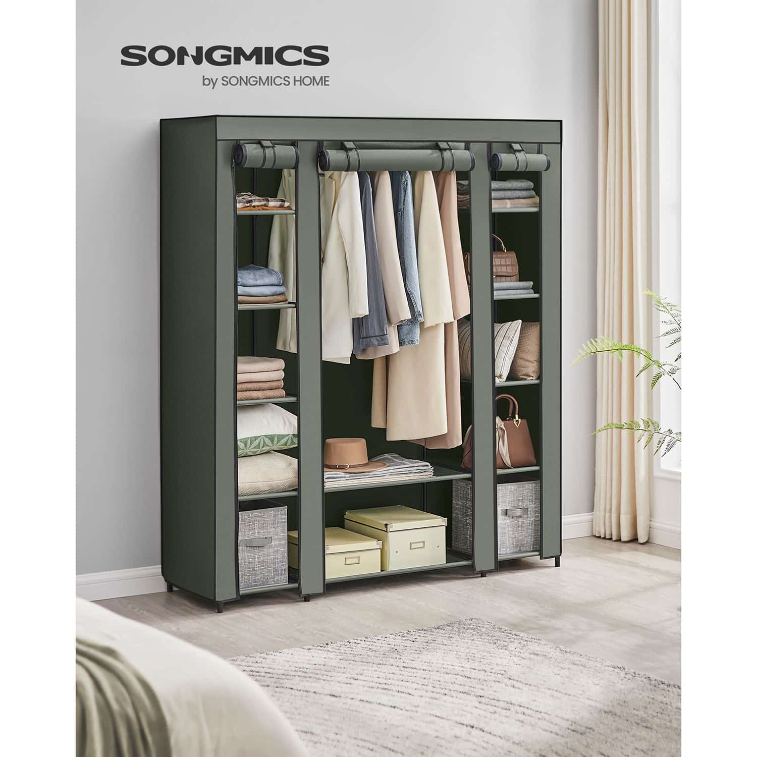 Stoffschrank mit Kleiderstange salbeigrün-LSF003C02 Stoffschrank mit Kleiderstange salbeigrün-LSF003C02