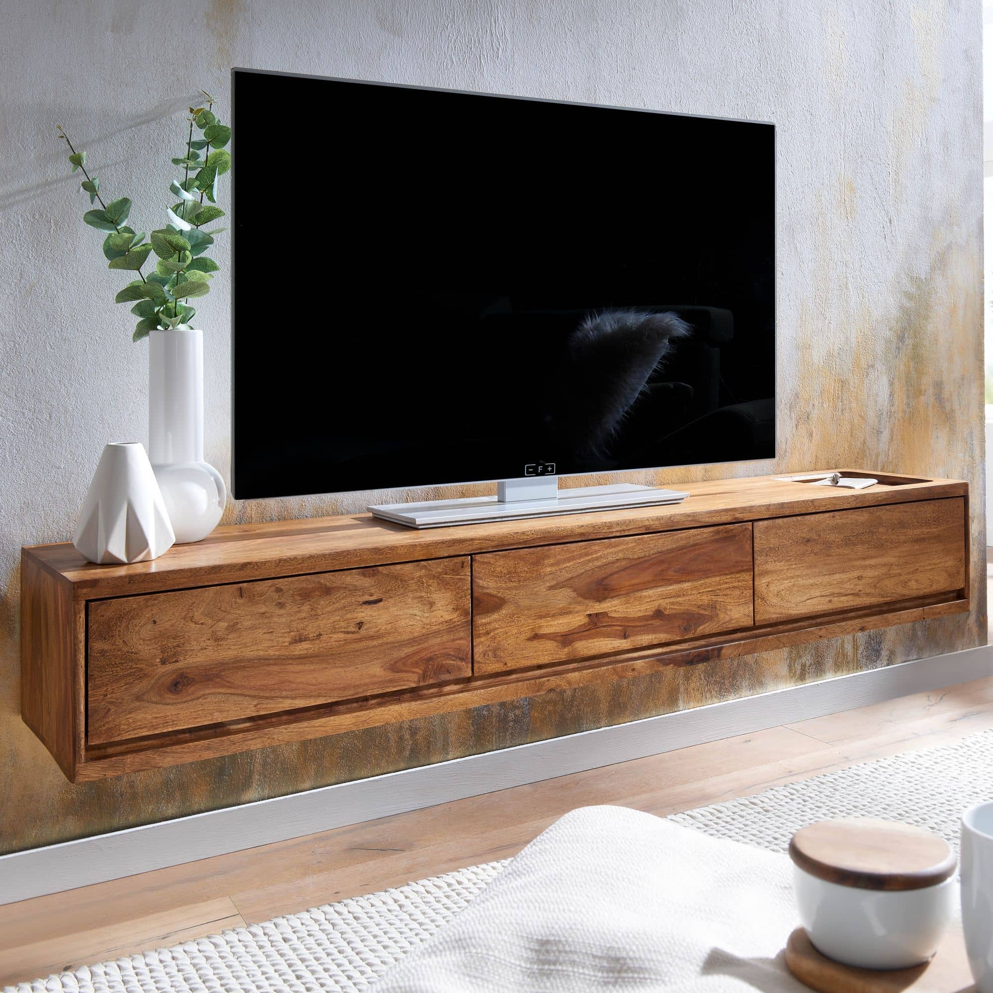 Lowboard Hängend Sheesham Massivholz 160x25x35 cm TV-Schrank Braun Lowboard Hängend Sheesham Massivholz 160x25x35 cm TV-Schrank Braun