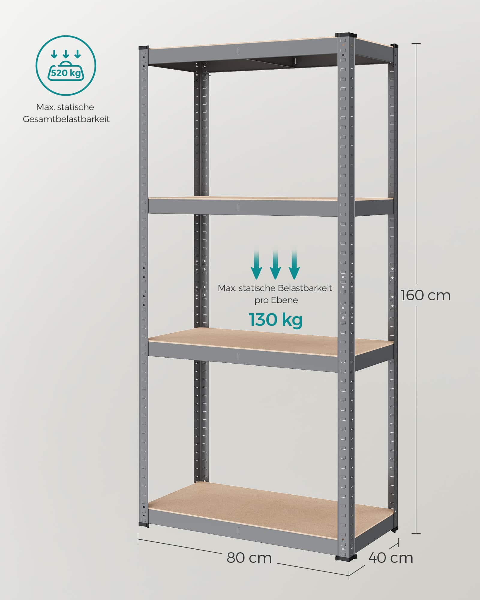 Schwerlastregal mit Stahlgestell und 4 verstellbaren Ablagen-GLR044G01 Schwerlastregal mit Stahlgestell und 4 verstellbaren Ablagen-GLR044G01
