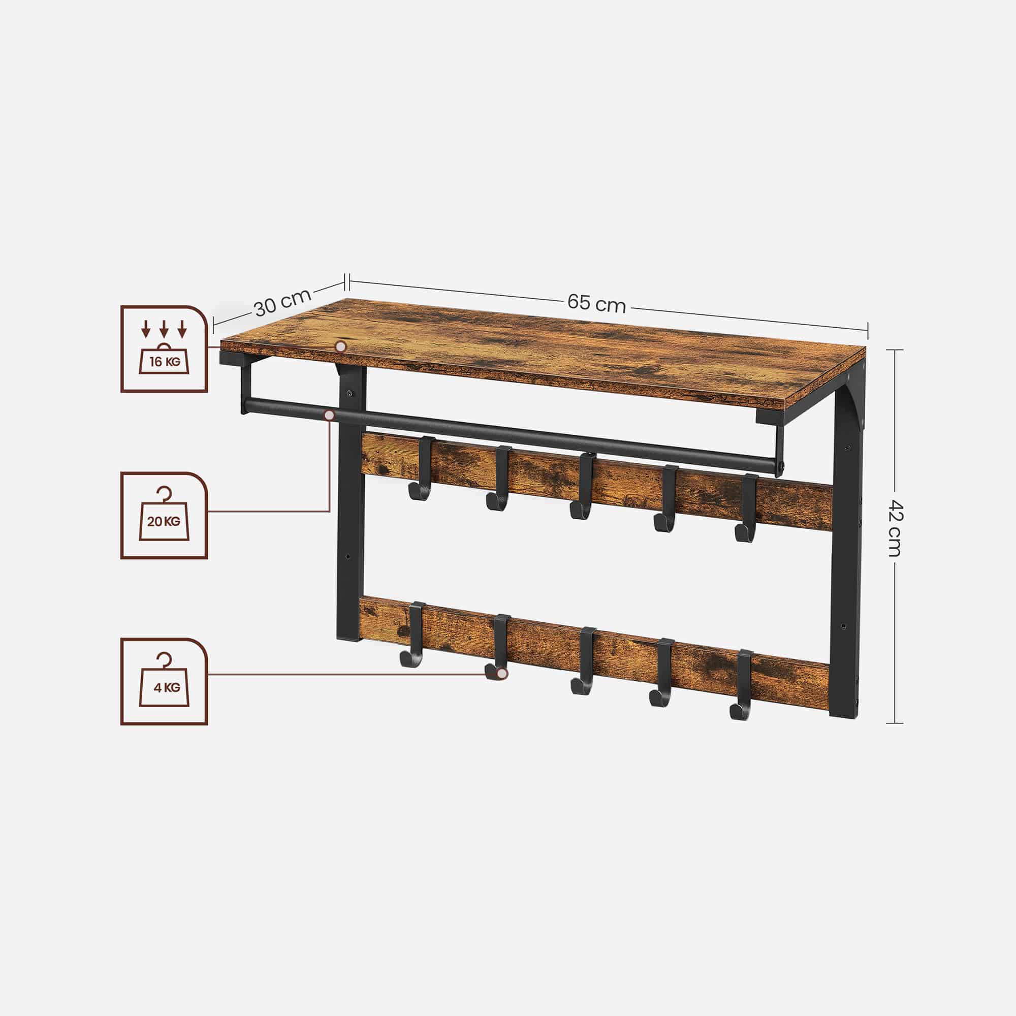 Wandgarderobe mit Ablage Industriestil-B34LCR101B01 Wandgarderobe mit Ablage Industriestil-B34LCR101B01