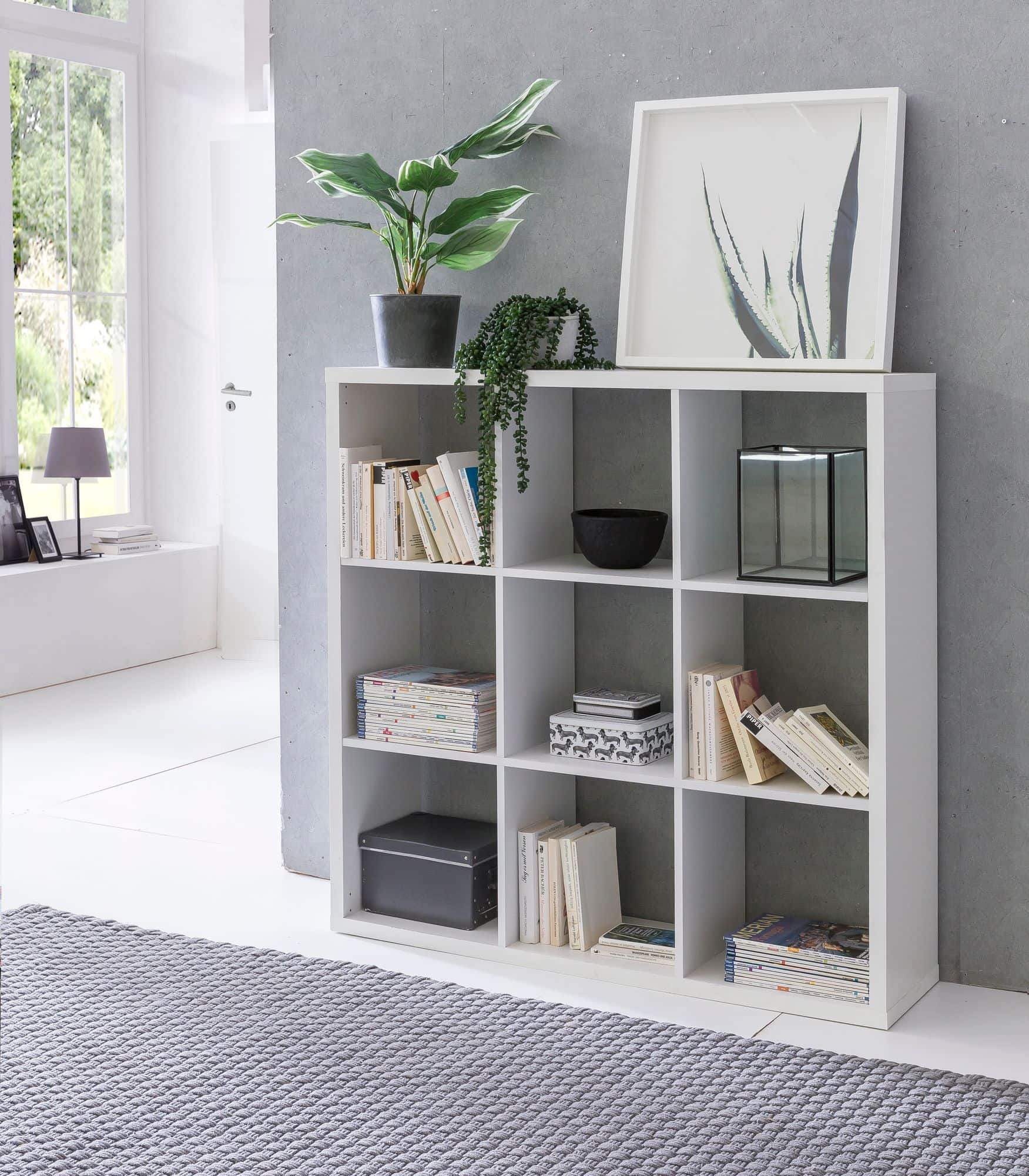 Würfelregal 112x29x112 cm Bücherregal mit 9 Fächern Weiß Standregal Holz Regal freistehend Würfelregal 112x29x112 cm Bücherregal mit 9 Fächern Weiß Standregal Holz Regal freistehend