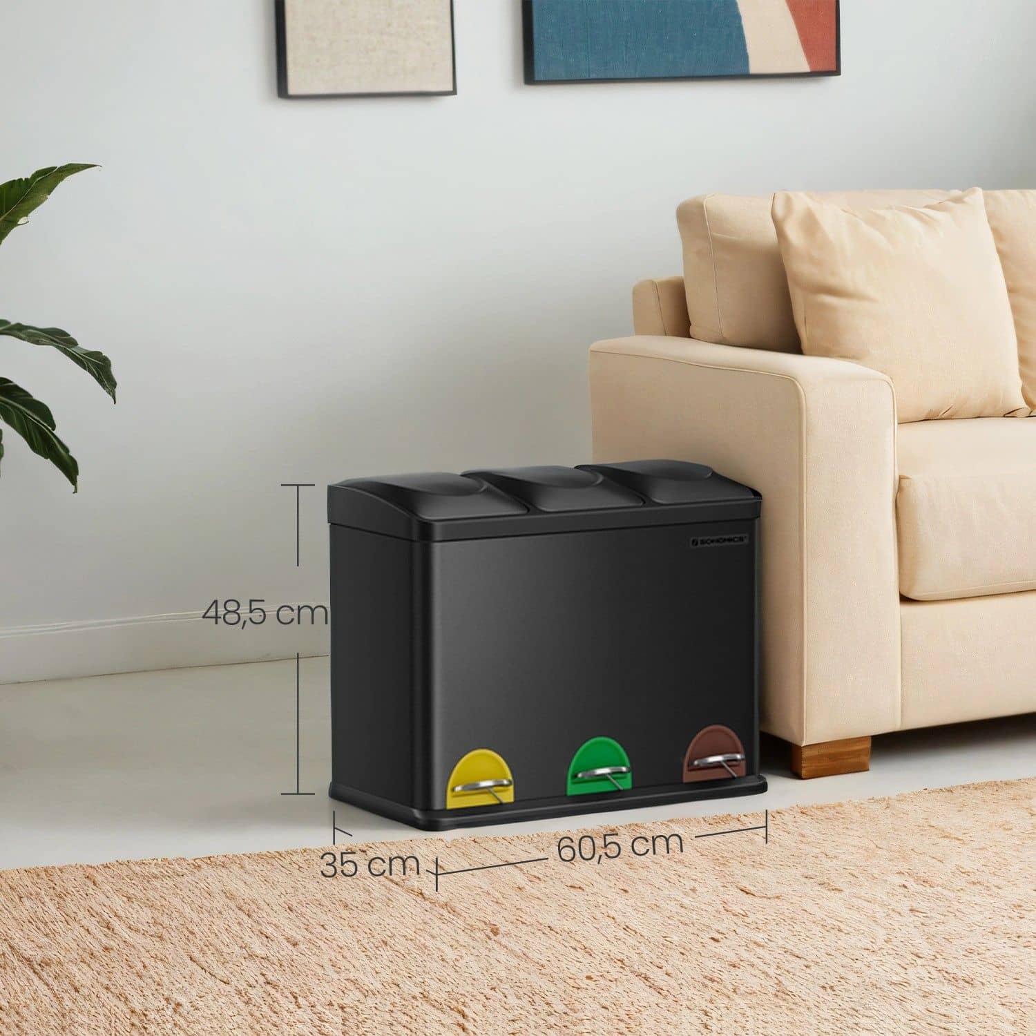 Mülleimer 3 Fächer, Mülltrennsystem Küche, Abfalleimer Mülleimer 3 Fächer, Mülltrennsystem Küche, Abfalleimer