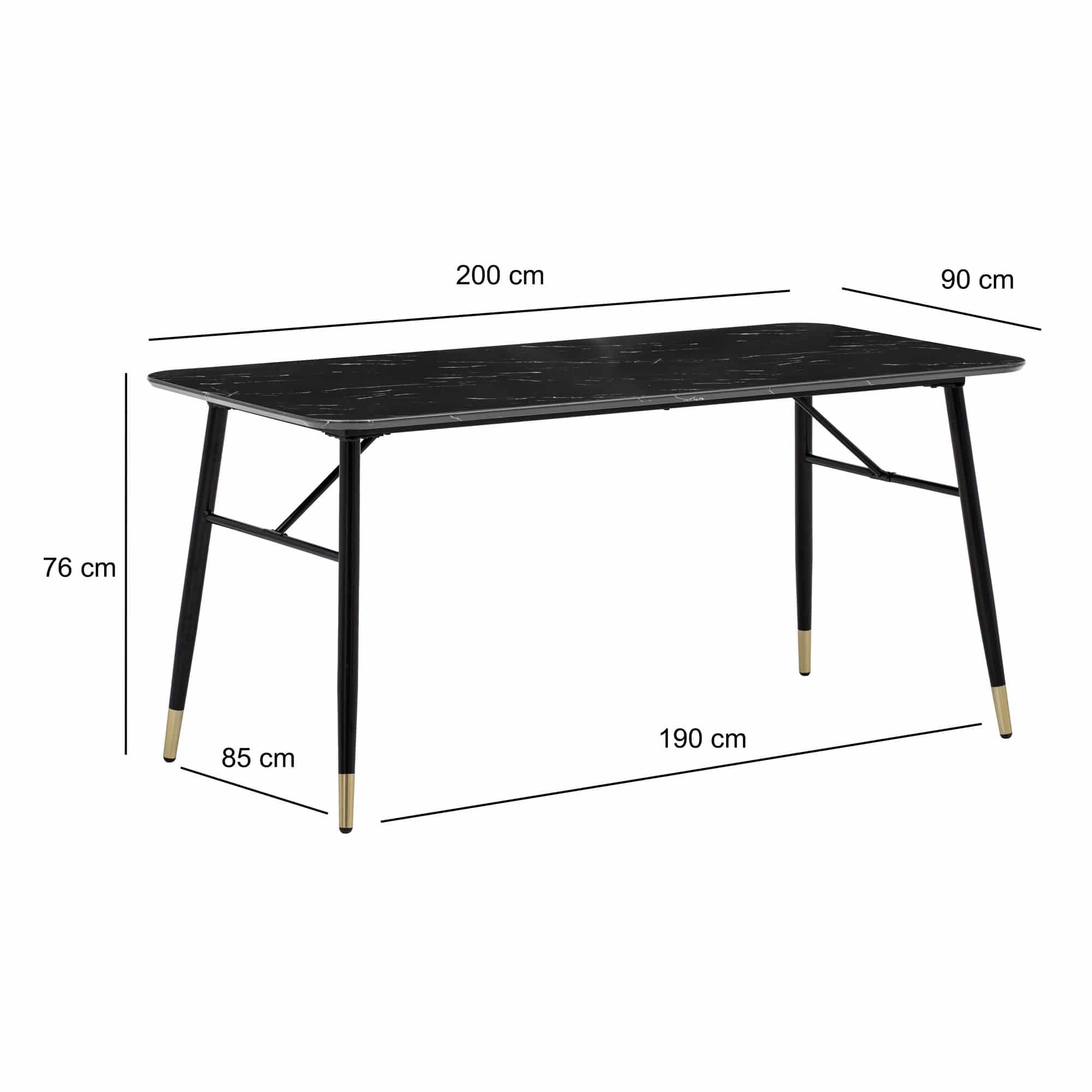 Esszimmertisch 200x90x76 cm Esstisch Schwarz in Marmor-Optik Modern