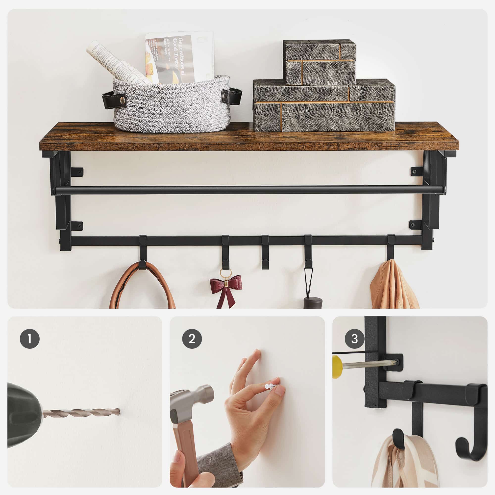 Wandgarderobe mit 5 abnehmbaren Haken Wandgarderobe mit 5 abnehmbaren Haken