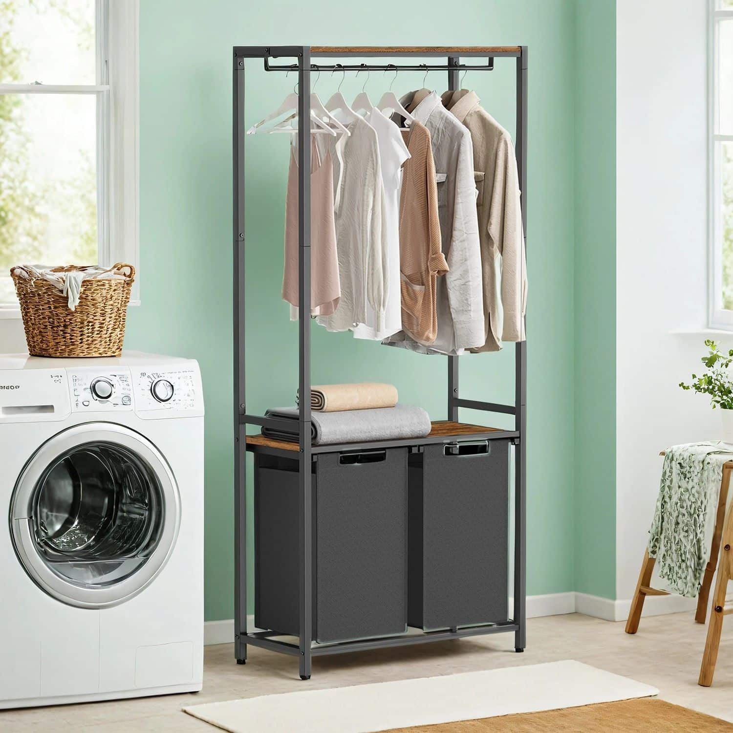 Wäschekorb mit Garderobenständer 2 Fächer vintagebraun-klassikschwarz Wäschekorb mit Garderobenständer 2 Fächer vintagebraun-klassikschwarz