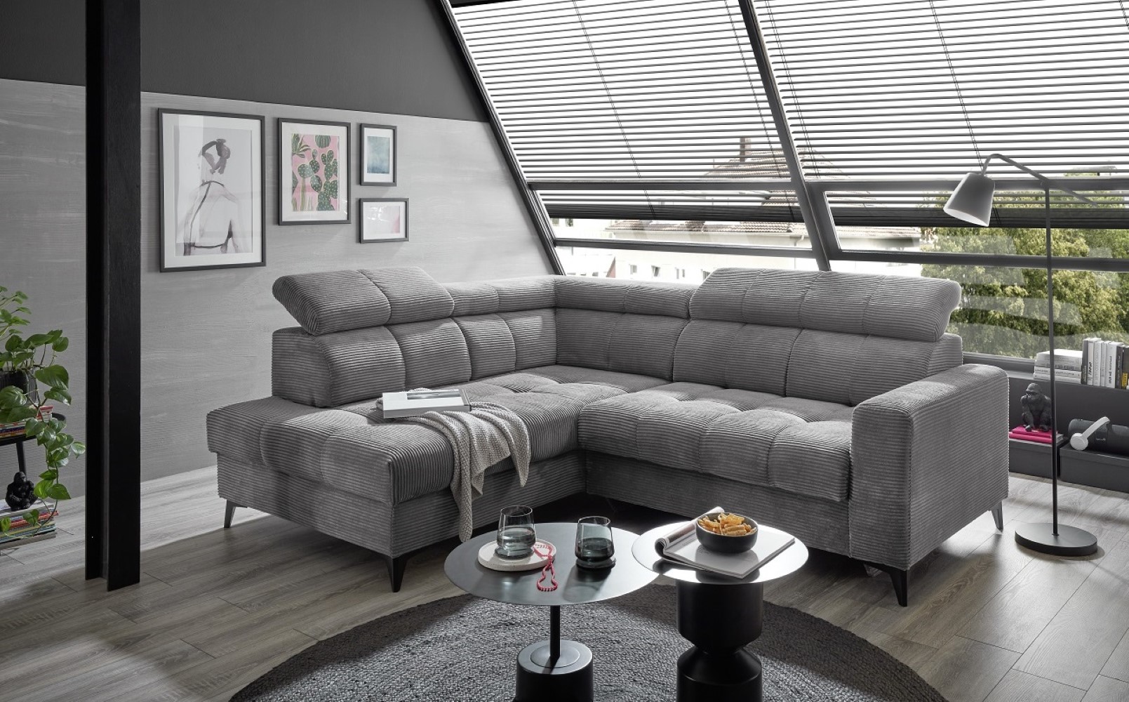 Ecksofa Bavaro elektronischer Sitztiefenverstellung und Breitcord-Bezug Ed Exciting Design