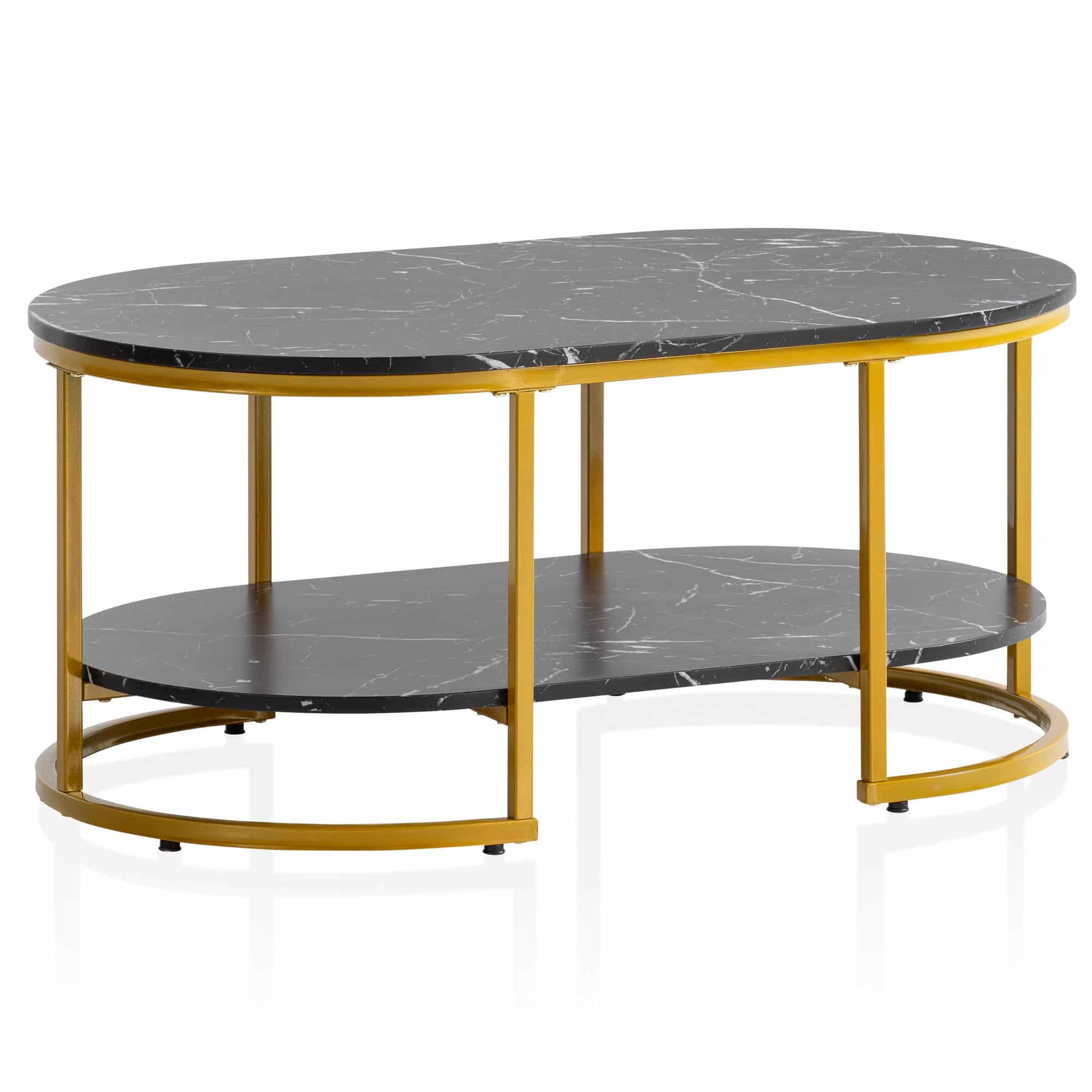 Couchtisch 100x60x45 cm Schwarz mit Marmor Optik Couchtisch 100x60x45 cm Schwarz mit Marmor Optik