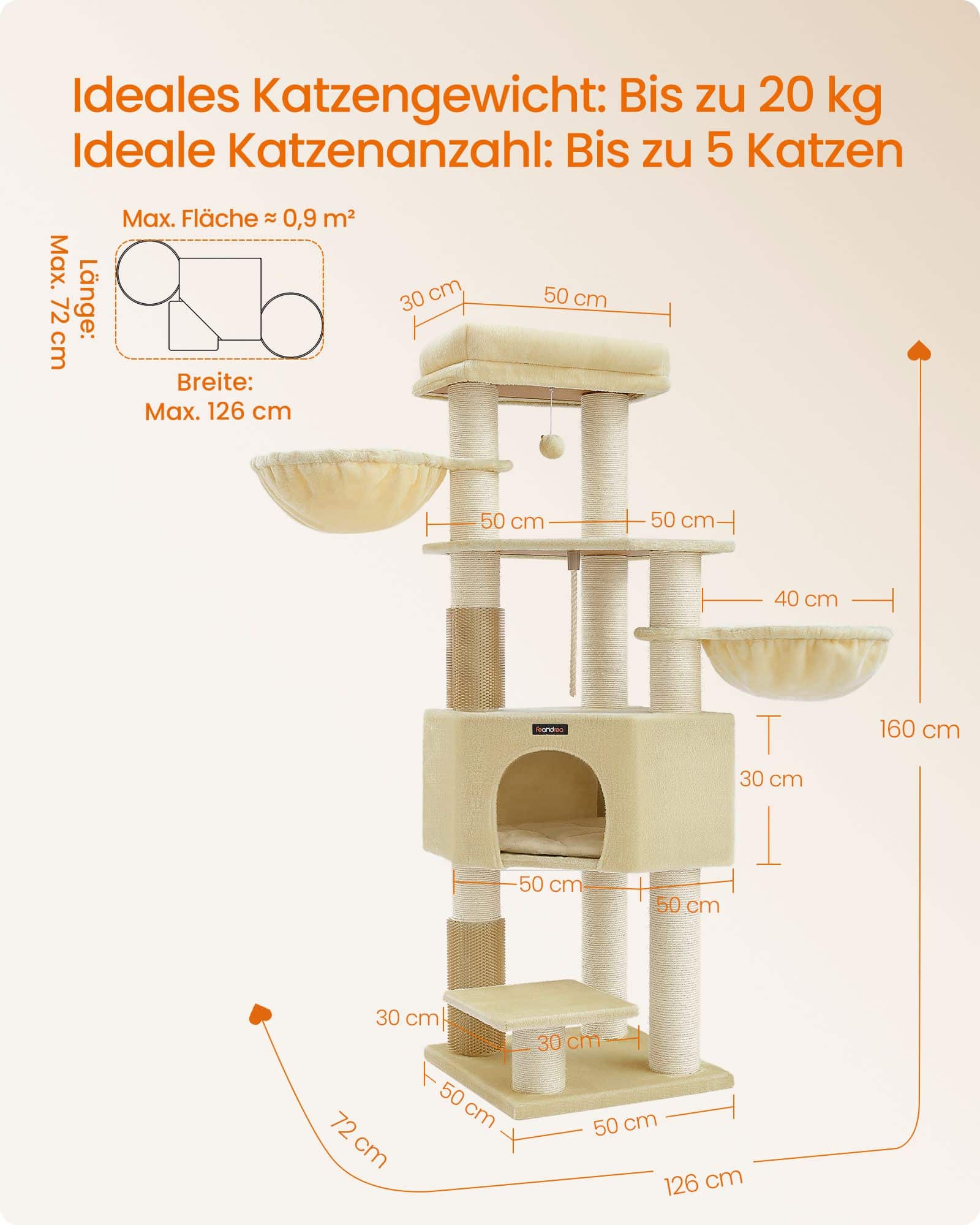 Kratzbaum mit Plattformen 50 x 50 x 160 cm sandbeige-beige