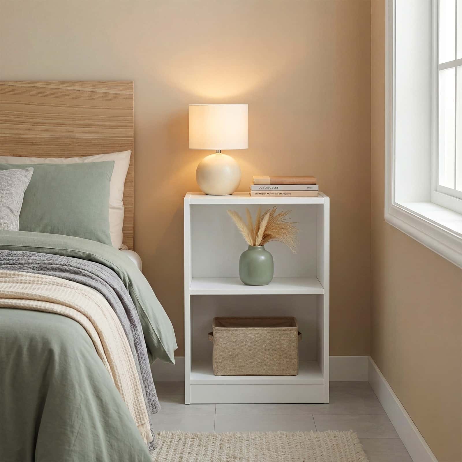 Beistelltisch mit flexibler Ablage, Nachtschrank mit offenen Fächern, für Wohnzimmer