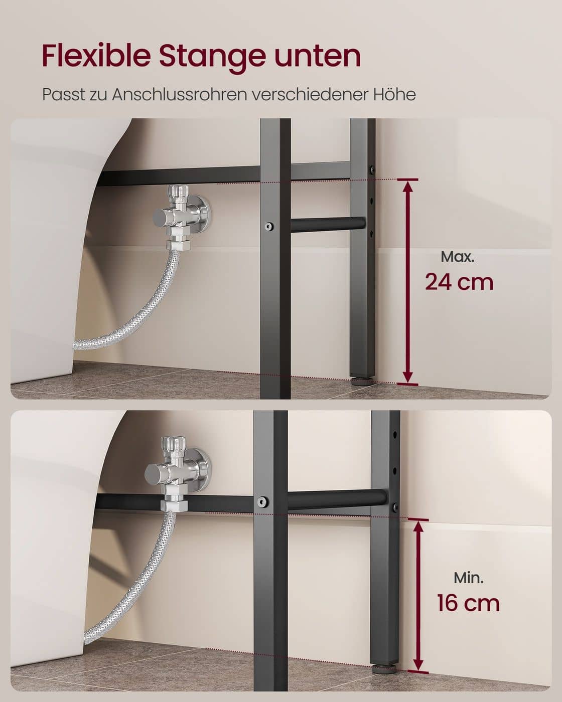 Badezimmerregal über der Toilette spart Platz und ordnet Utensilien