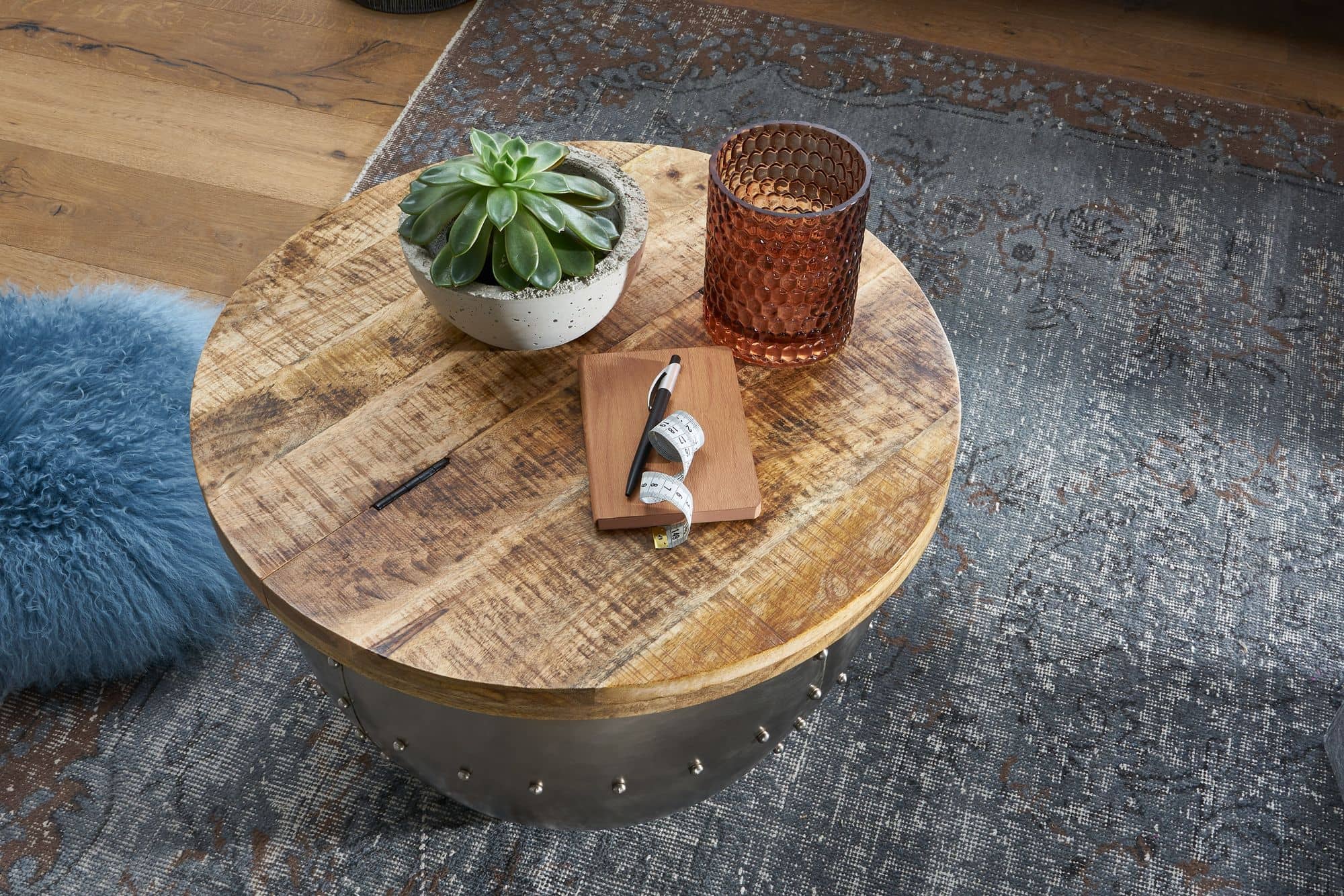 Couchtisch Mango Massivholz / Metall 60x43x60 cm Industrial Style Rund Couchtisch Mango Massivholz / Metall 60x43x60 cm Industrial Style Rund