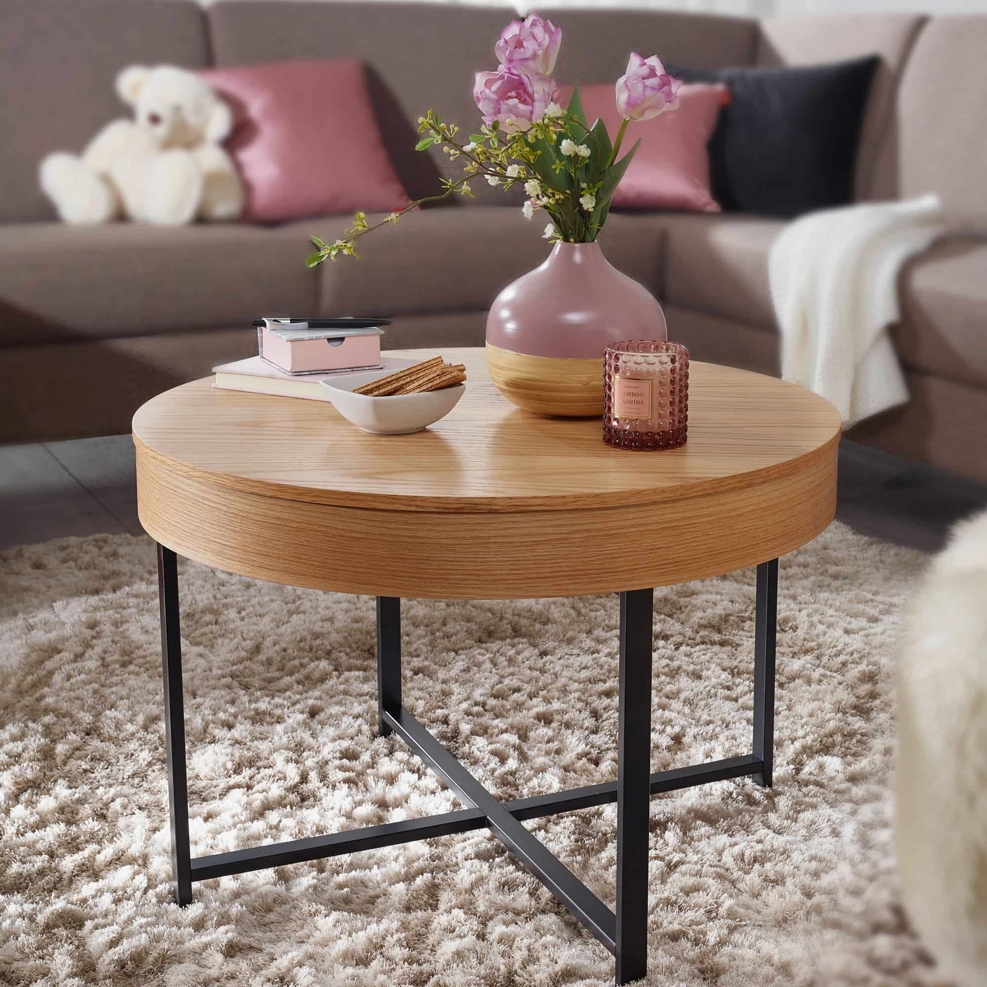 52193-WOHNLING-Couchtisch-Rund-WL5-978-Holz-Metall-Hellbraun-69x49x69cm-Tabletttisch-Beistelltisch-mit-Deckelplatte-Sofatisch-Retro-mit-Stauraum-Deko-Wohnzimmertisch-Natur-Loung_1 Design Couchtisch Rund Ø 69 cm mit Eichen Optik Tisch mit Stauraum