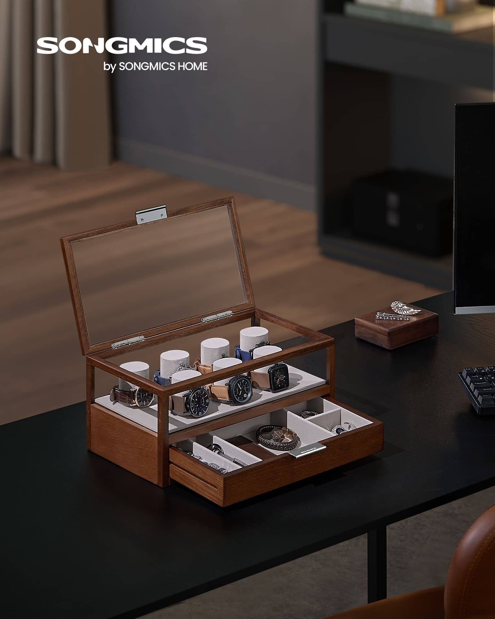 Uhrenbox 2 Ebenen mit 7 Uhrenkissen Geschenkidee kaffeebraun Uhrenbox 2 Ebenen mit 7 Uhrenkissen Geschenkidee kaffeebraun