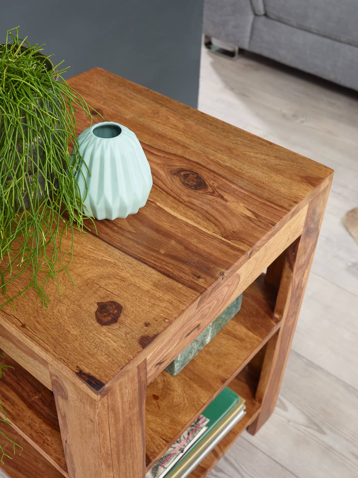 36268-WOHNLING-Standregal-MUMBAI-Massiv-Holz-Shee_1 Standregal MUMBAI Massiv-Holz Sheesham 60 cm Wohnzimmer-Regal mit 2 Ablagefächer Design Landhaus-Stil Beistelltisch