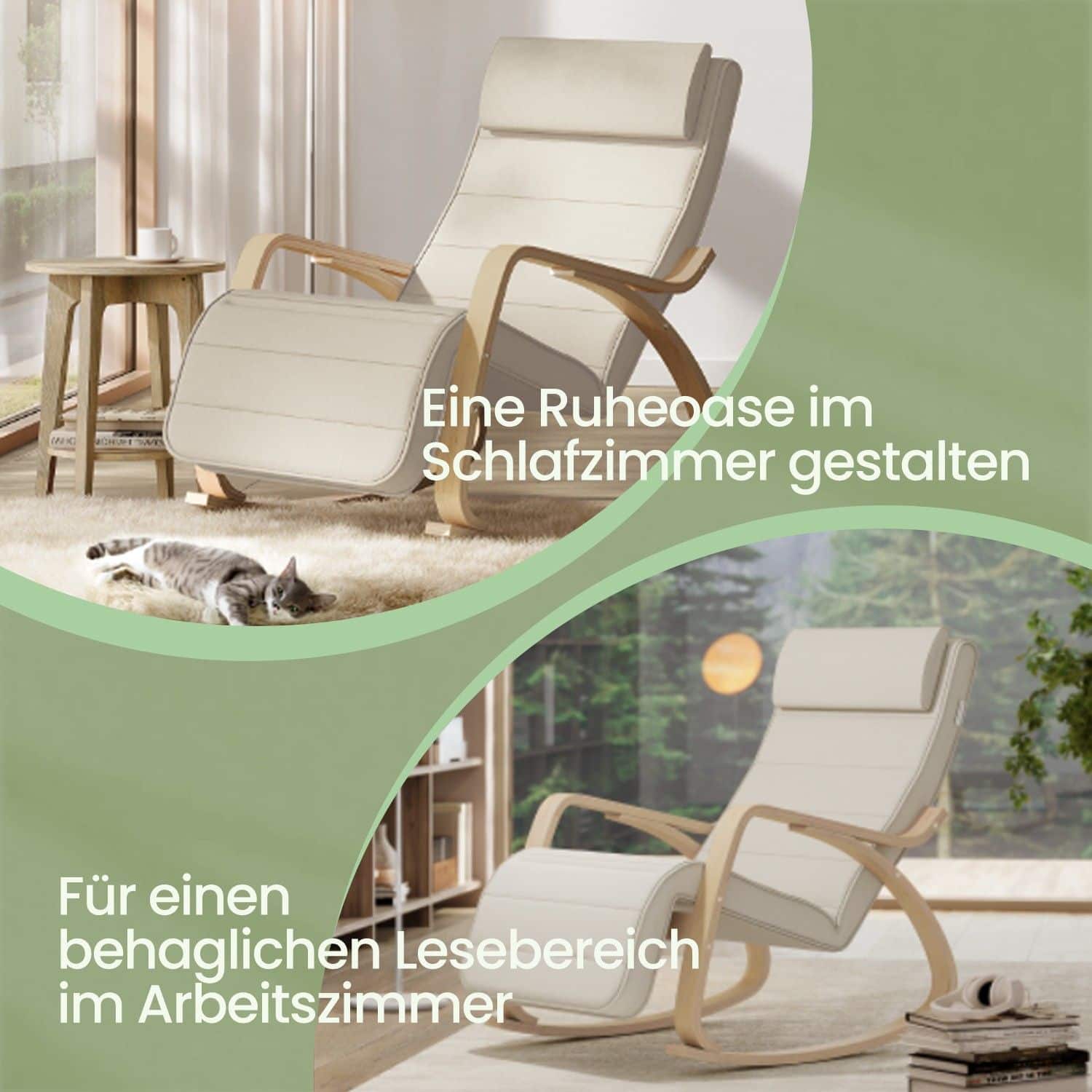 Schaukelstuhl LYYB3510 – Birke & Stoff Grau-Beige 67×115×91 cm Schaukelstuhl LYYB3510 – Birke & Stoff Grau-Beige 67×115×91 cm