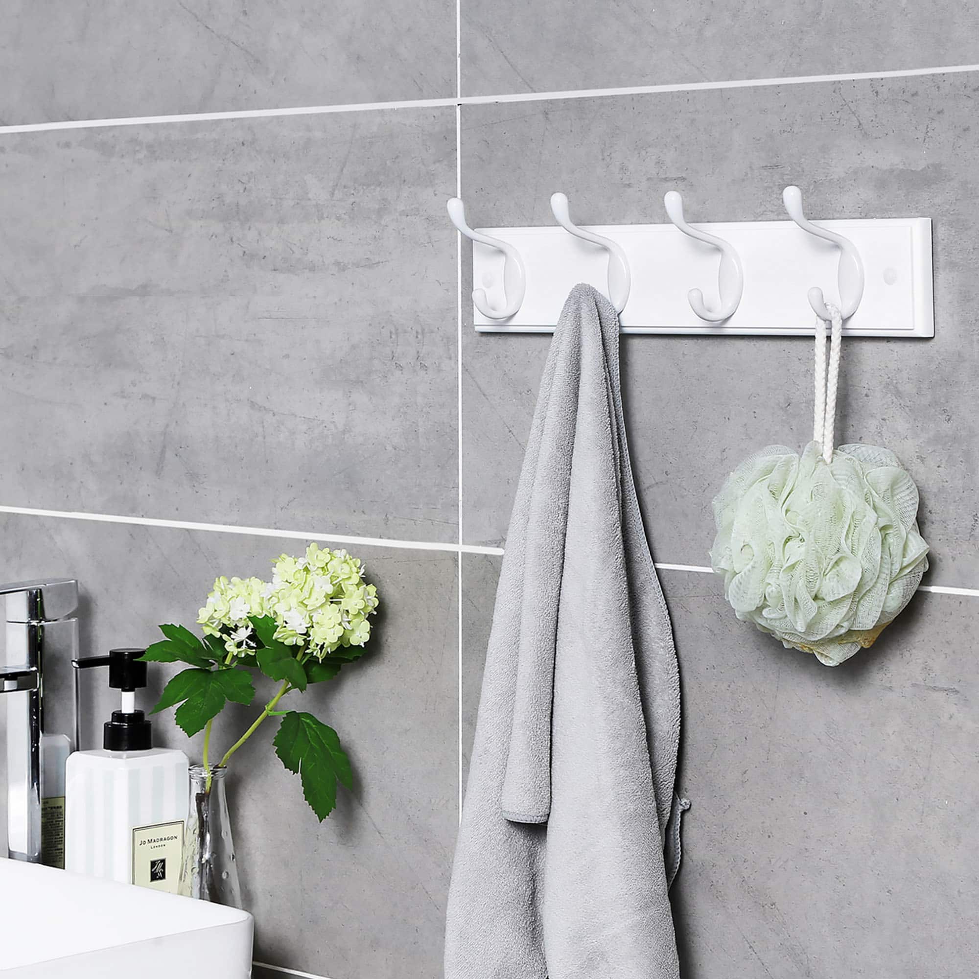 Wandgarderobe mit 4 Metallhaken Weiß-LHR23WT Wandgarderobe mit 4 Metallhaken Weiß-LHR23WT