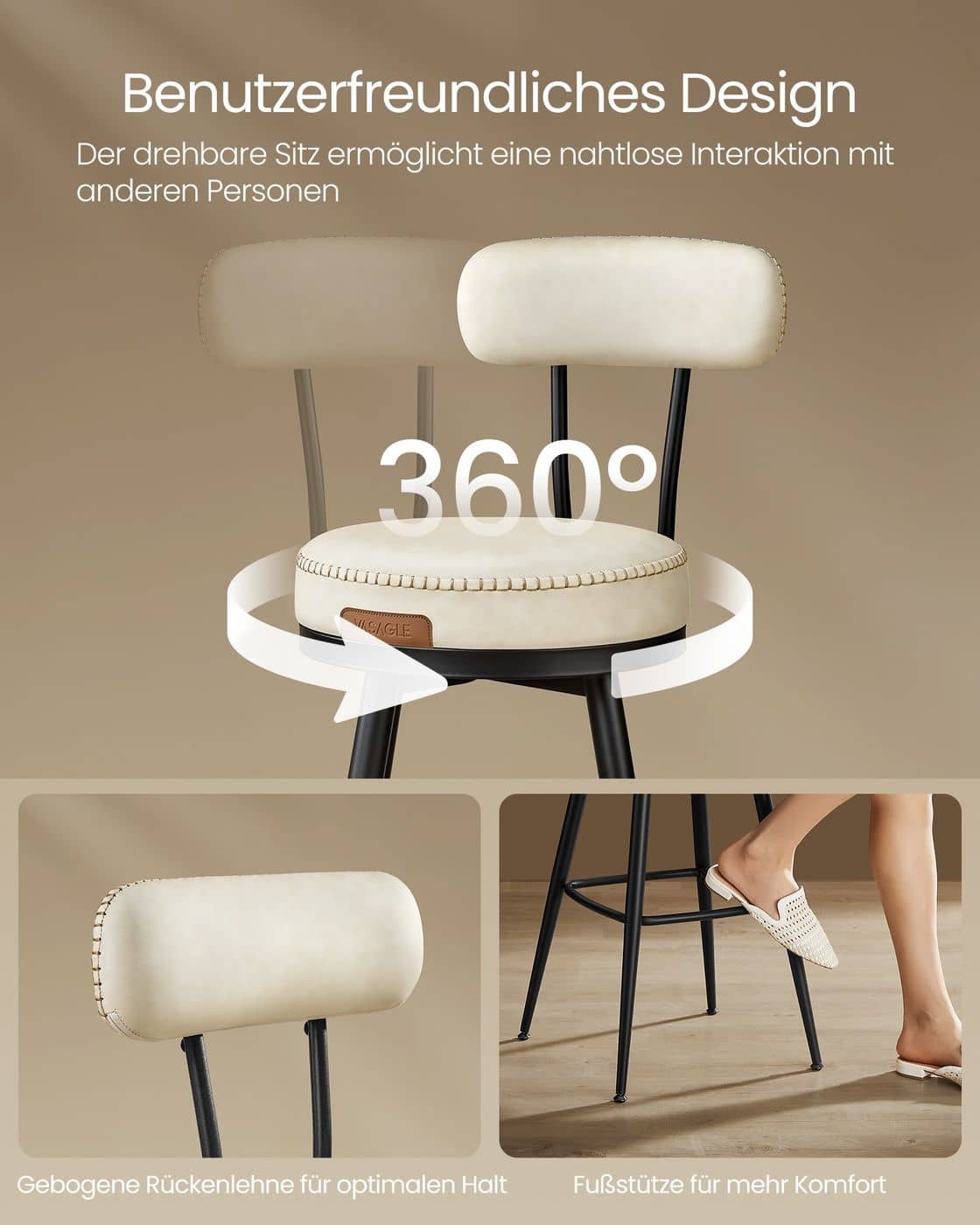 EKHO Kollektion - Barhocker 2er Set aus Kunstleder Cremeweiß EKHO Kollektion - Barhocker 2er Set aus Kunstleder Cremeweiß