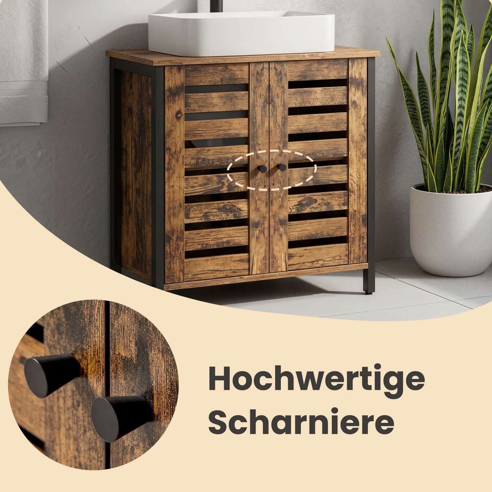 Aufbewahrungsschrank für Badezimmer, Waschbeckenunterschrank, mit 2 Lamellentüren Aufbewahrungsschrank für Badezimmer, Waschbeckenunterschrank, mit 2 Lamellentüren