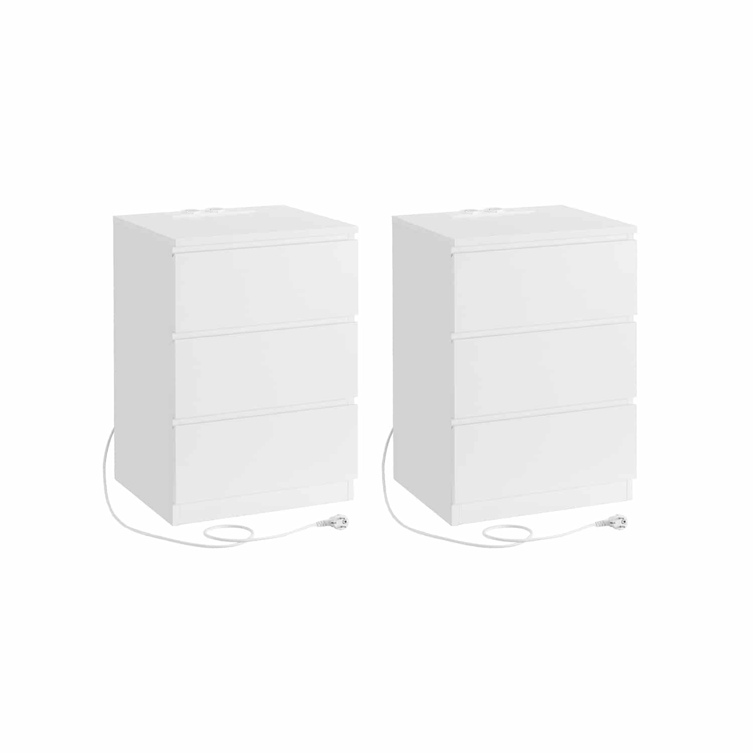 Nachttisch 2er Set 2 AC-Steckdosen modern wolkenweiß Nachttisch 2er Set 2 AC-Steckdosen modern wolkenweiß