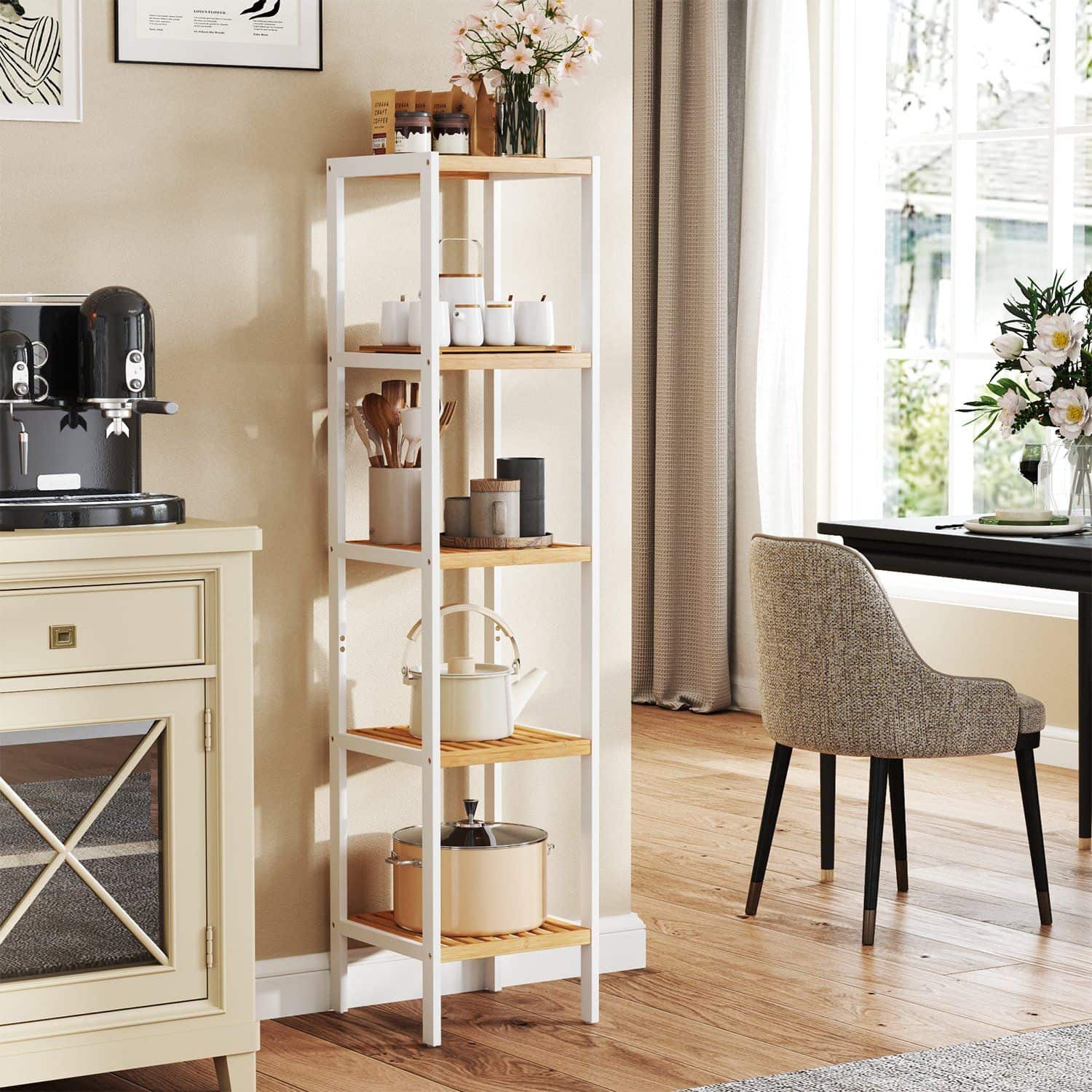 Badregal 5 Ebenen, schmales Regal stehend, multifunktionales Aufbewahrungsregal Badregal 5 Ebenen, schmales Regal stehend, multifunktionales Aufbewahrungsregal