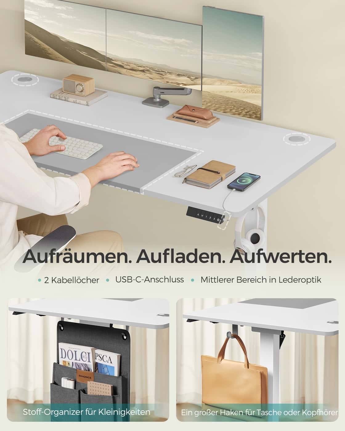 Höhenverstellbarer Schreibtisch elektrisch basisweiß-taubengrau