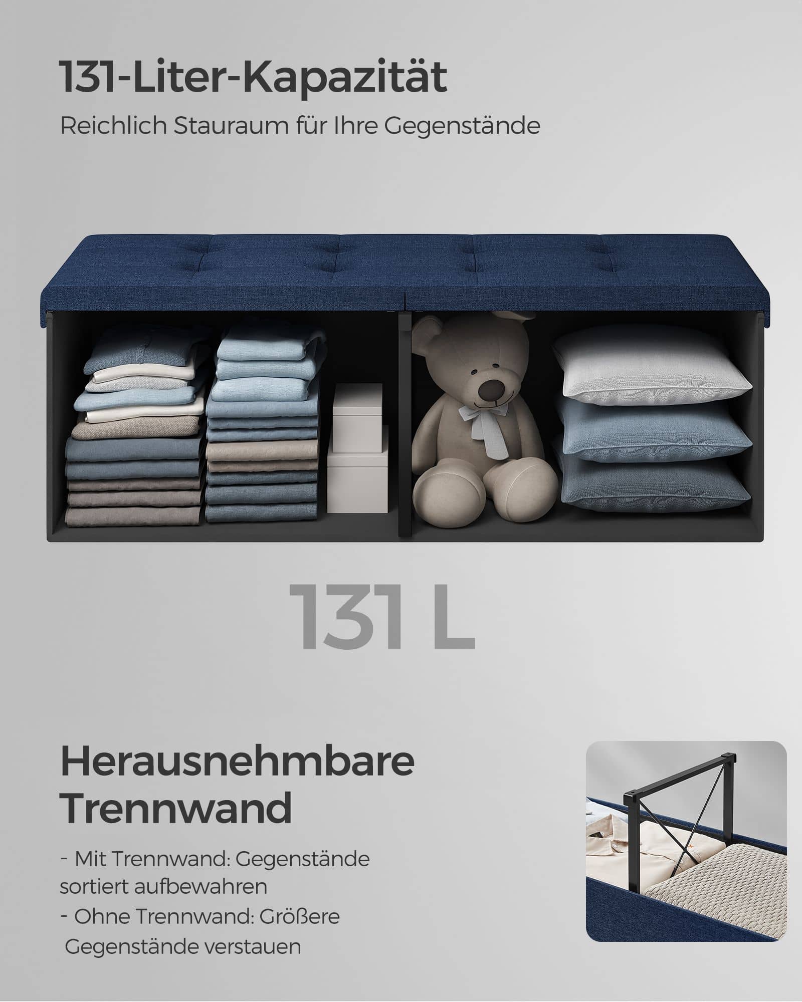 Sitzbank mit Stauraum 38 x 110 x 38 cm mitternachtsblau