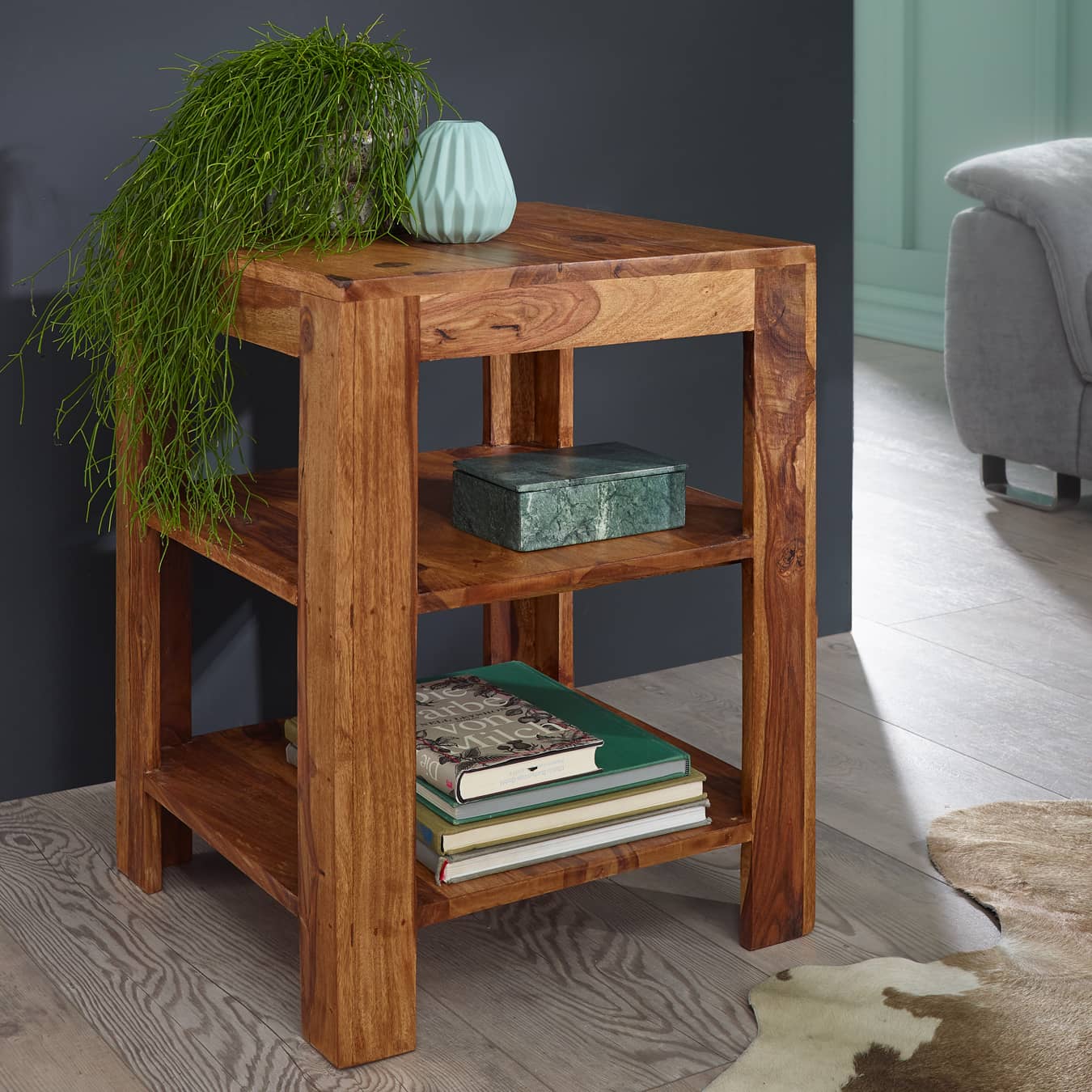 36268-WOHNLING-Standregal-MUMBAI-Massiv-Holz-Shee_3AgHGlq3km2QLB Standregal MUMBAI Massiv-Holz Sheesham 60 cm Wohnzimmer-Regal mit 2 Ablagefächer Design Landhaus-Stil Beistelltisch