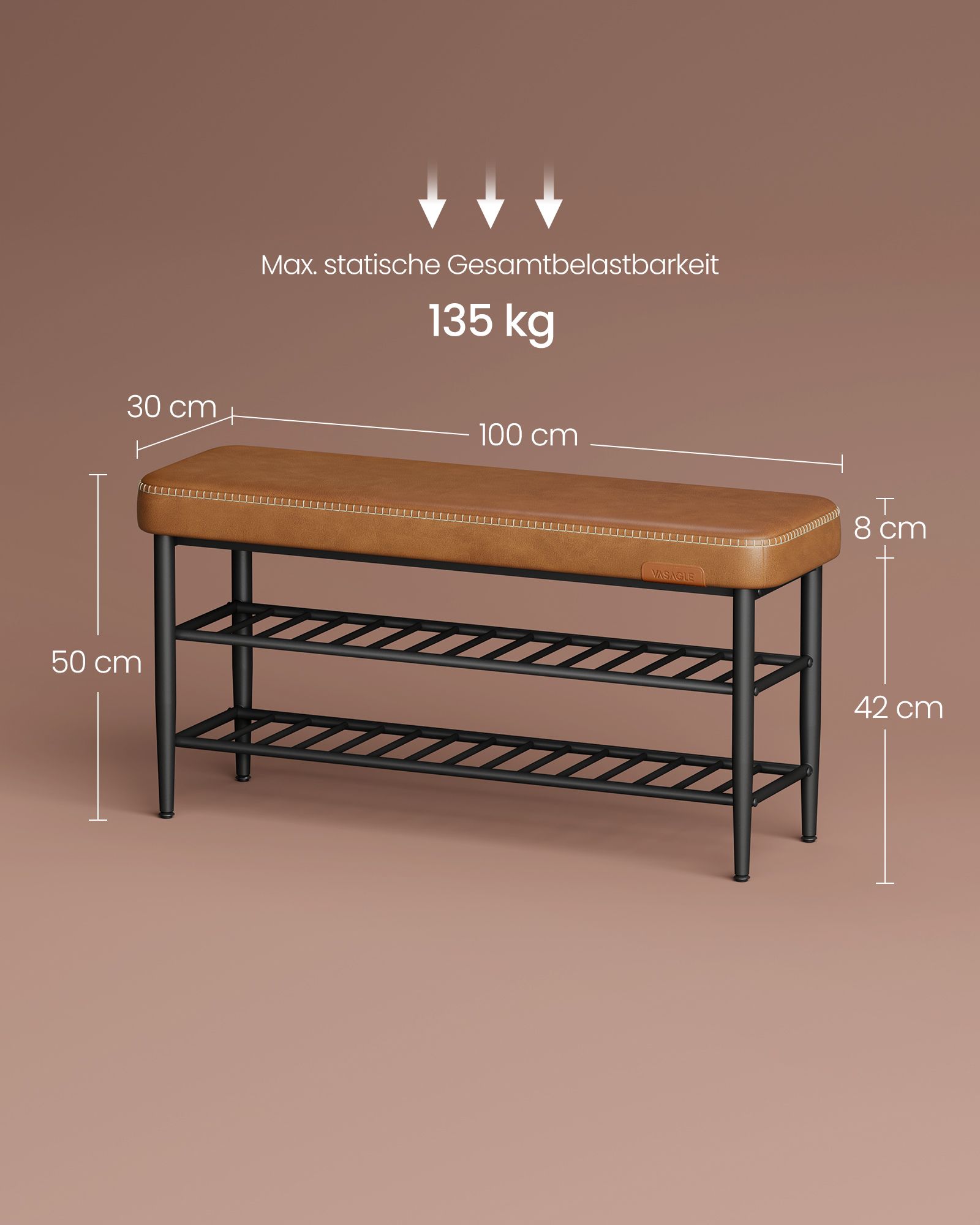 EKHO Kollektion Schuhbank mit Nähten 30 x 100 x 50 cm karamellbraun