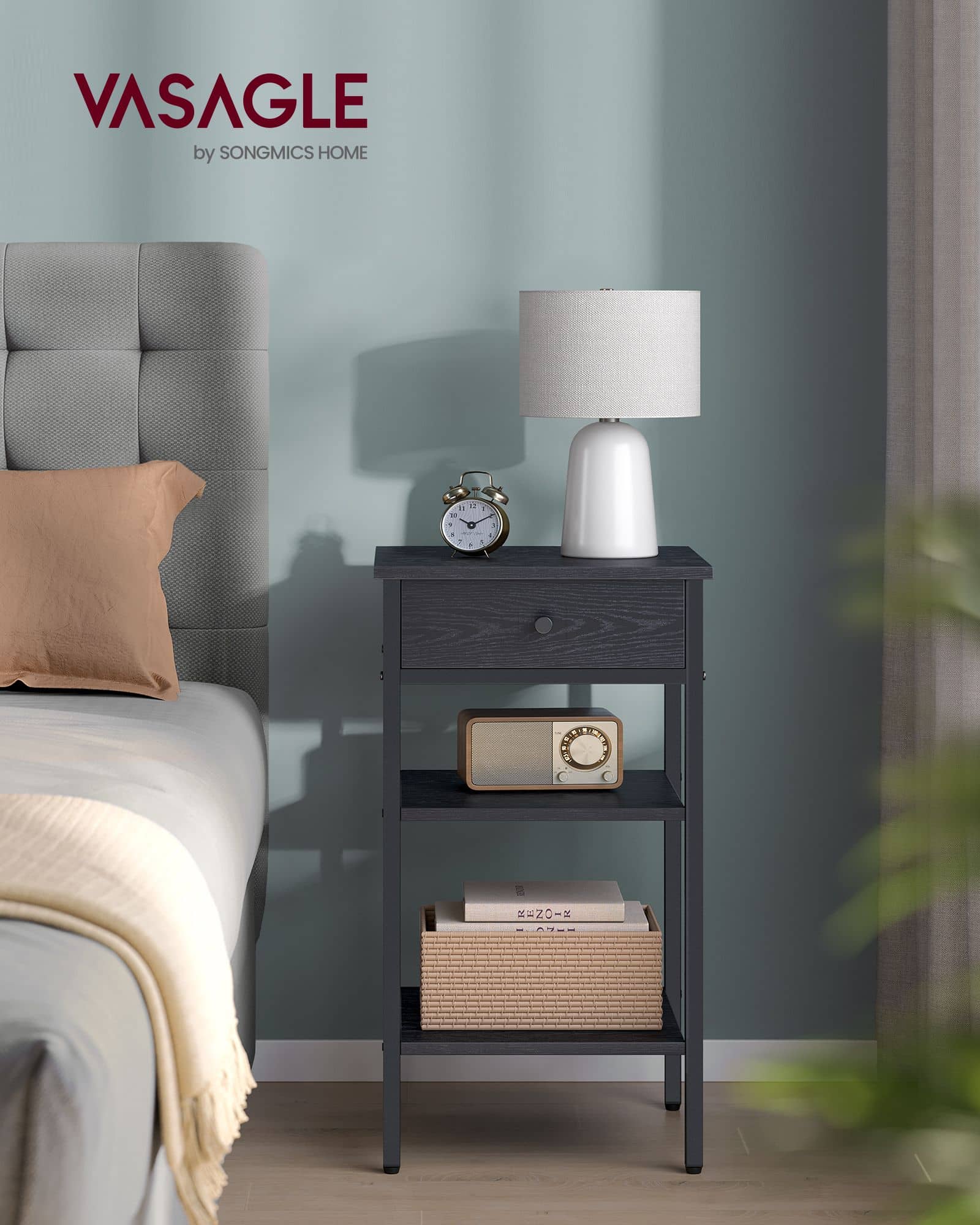 Nachttisch mit einer Schublade und 2 offenen Fächern Nachttisch mit einer Schublade und 2 offenen Fächern