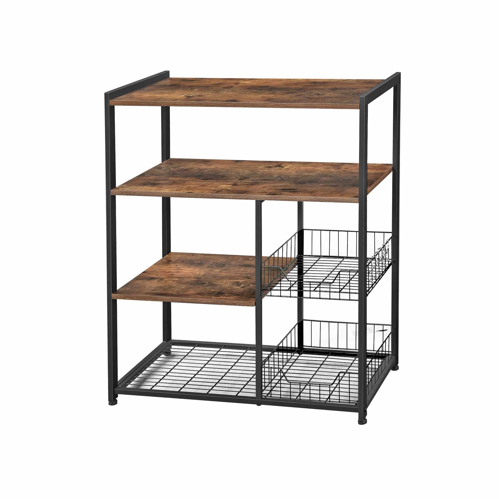 Mesh-Baskets-Kitchen-Shelf-KKS96X-2P0P6XeiZ1Fe9h VASAGLE Küchenregal mit Gitterkörben und Haken – 80x35x95 cm, Vintage Dunkelbraun