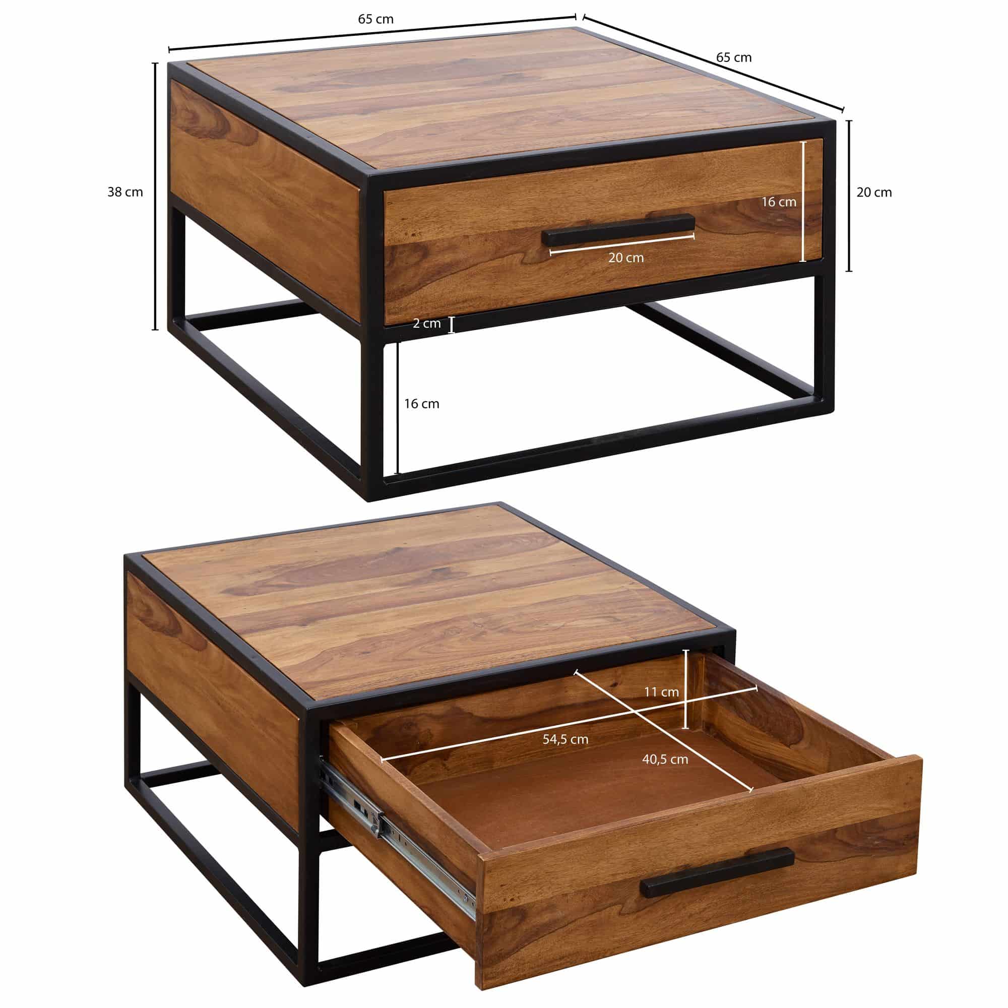 Couchtisch WL5.623 Massivholz / Metall Sofatisch 65x38x65cm Couchtisch WL5.623 Massivholz / Metall Sofatisch 65x38x65cm
