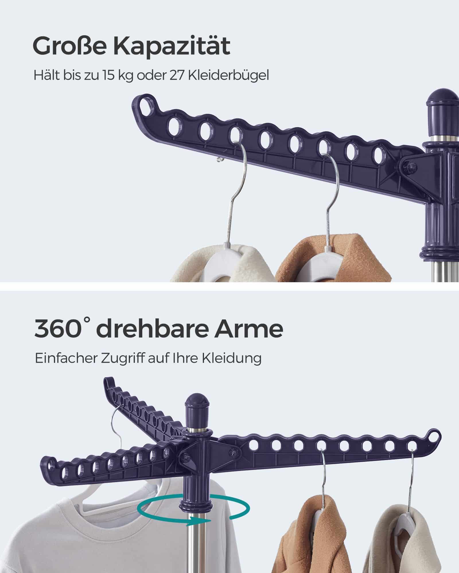 Wäscheständer mit 3 drehbaren Armen und 4 Beinen blau-silbern Wäscheständer mit 3 drehbaren Armen und 4 Beinen blau-silbern