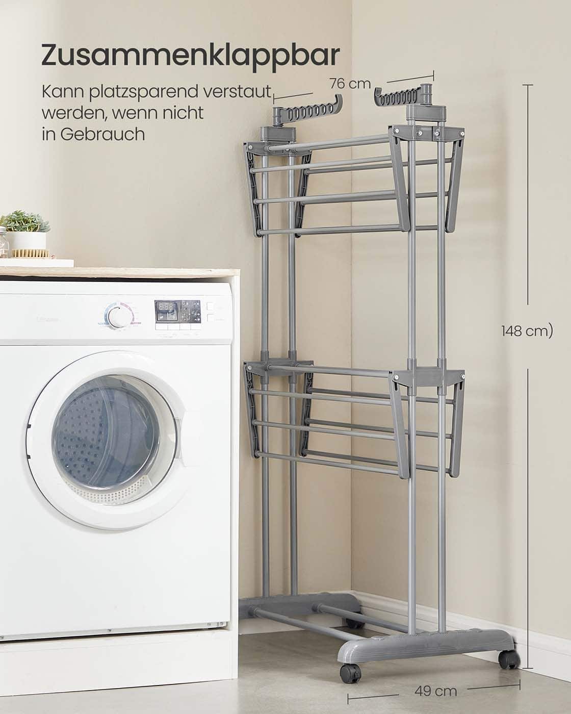 Wäscheständer mit 4 Ebenen 63,5 x 128 x 173 cm taubengrau Wäscheständer mit 4 Ebenen 63,5 x 128 x 173 cm taubengrau