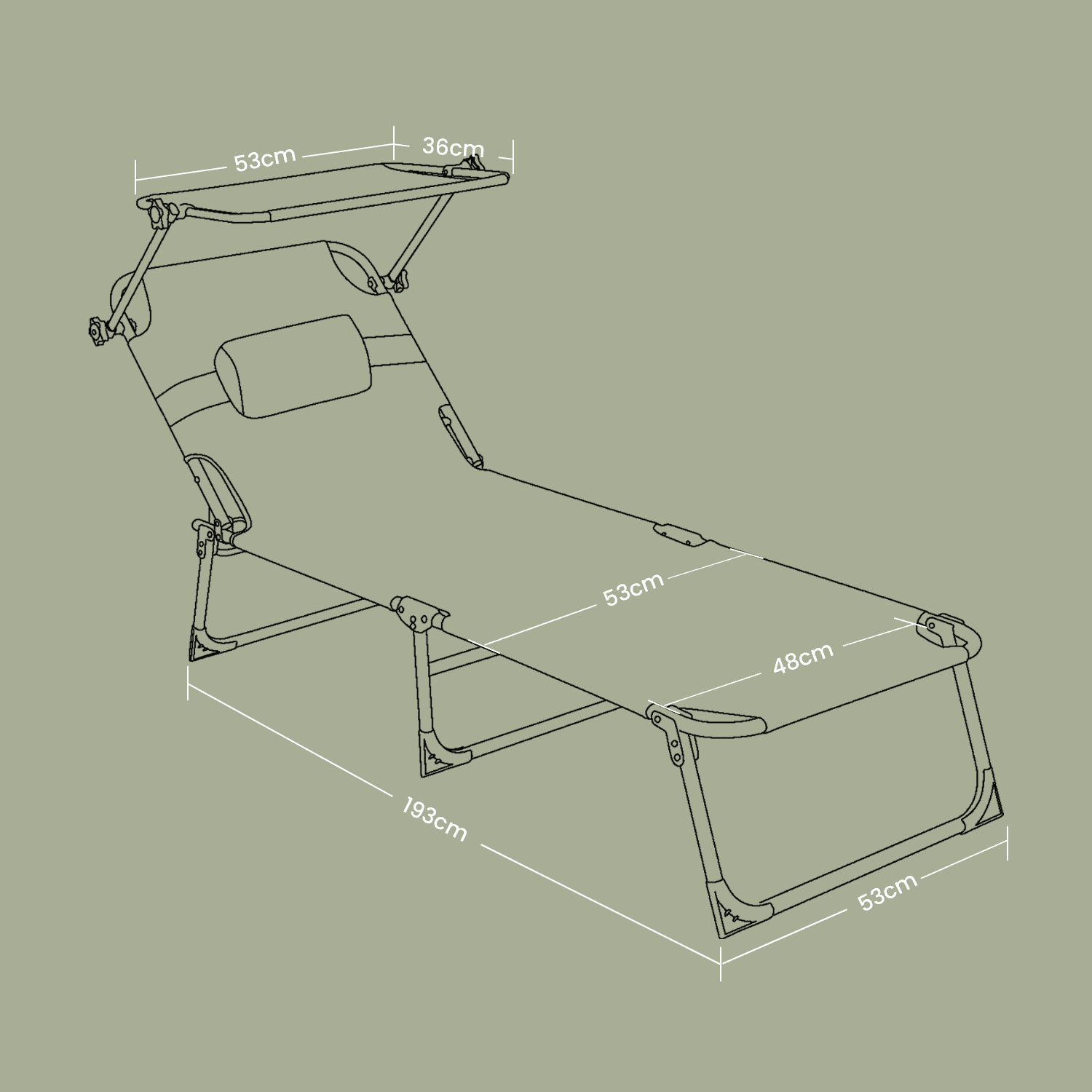 Sonnenliege, klappbarer Liegestuhl, 53 x 193 x 29 cm
